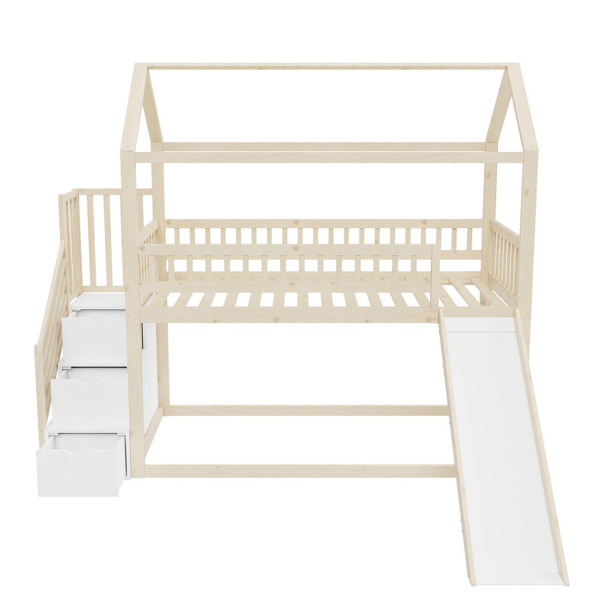 VYSOKÁ posteľ 90/200 cm prírodná farba dreva z dreva s šmykľavkou a úložným rebríkom - biela, drevo (90/200cm) - OKWISH