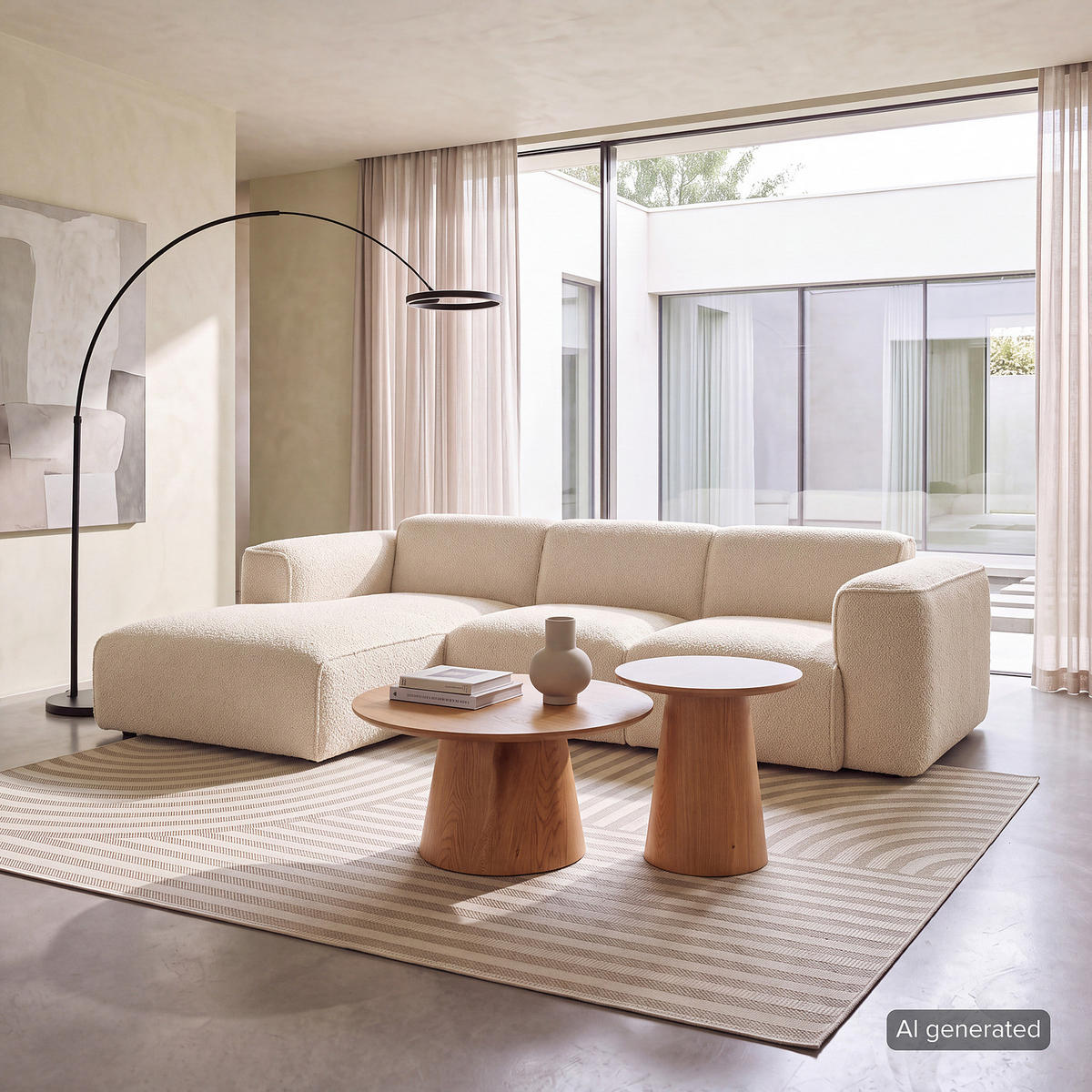 3-SITZER ECKSOFA mit Longchair - Beige/Schwarz, Kunststoff/Textil (251/173cm) - home24
