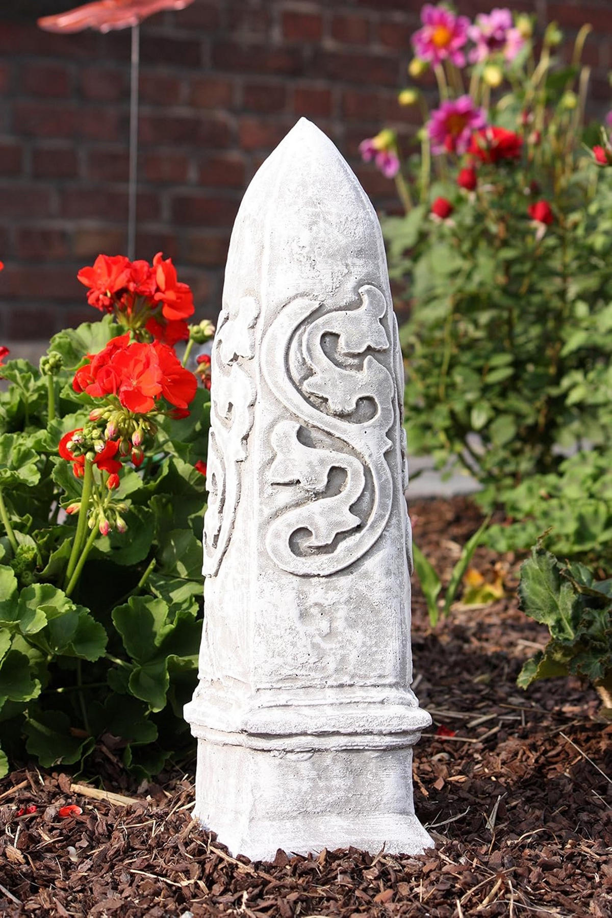STEINSKULPTUR Steinfigur Obelisk, Frostfest, massiver Steinguss - Grau, Stein (14/47/14cm) - stoneandstyle