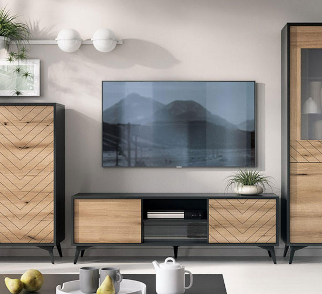 LOWBOARD Diamond schwarz / Evoke Oak 153 / 39 / 49cm - Eichefarben/Schwarz, Holz/Holzwerkstoff (153/49/39cm) - Feldmann-Wohnen