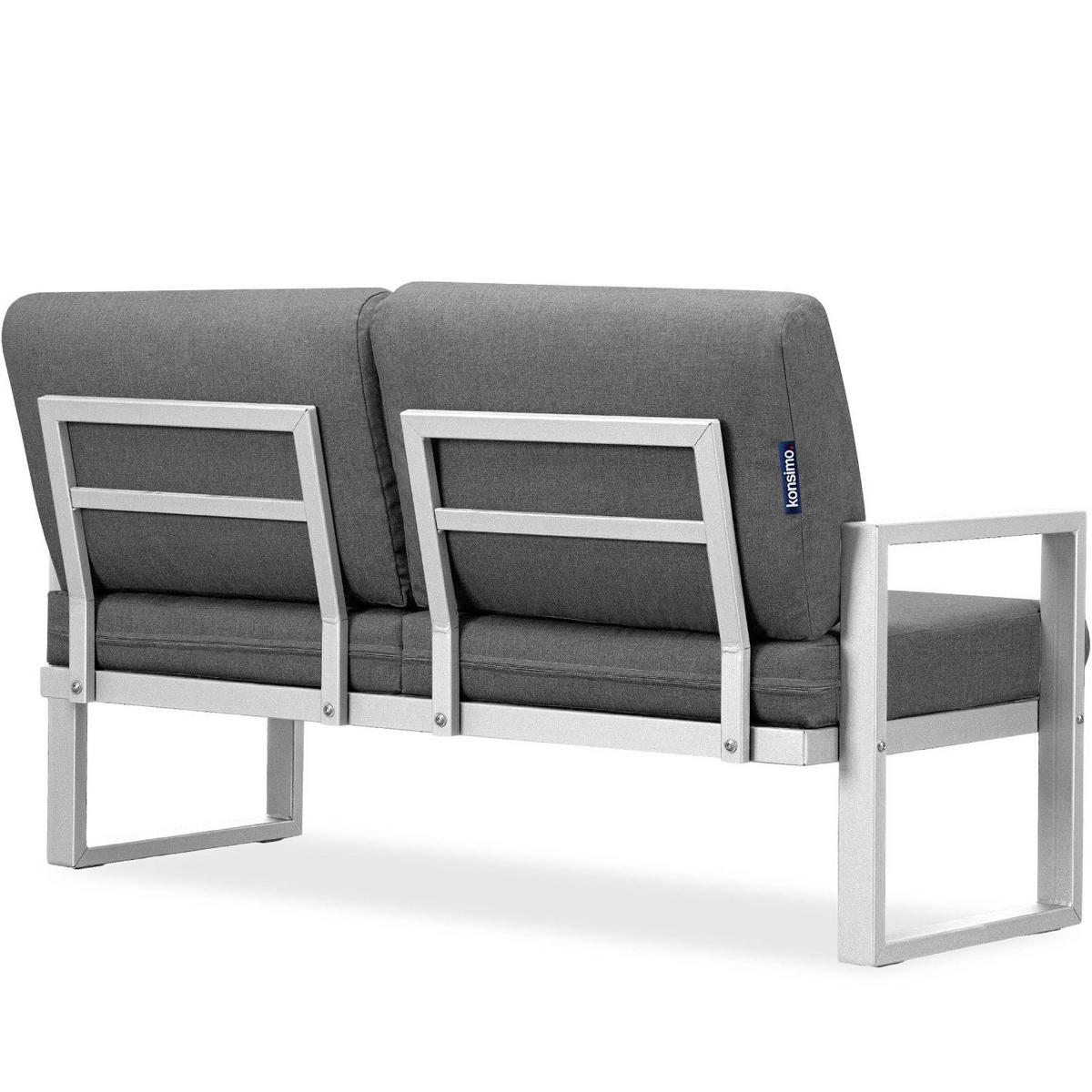 GARTENSOFA FRENA 2-Personen ,Weiß/Grau - Weiß/Grau, Textil/Metall (130/65/60cm) - KONSIMO®