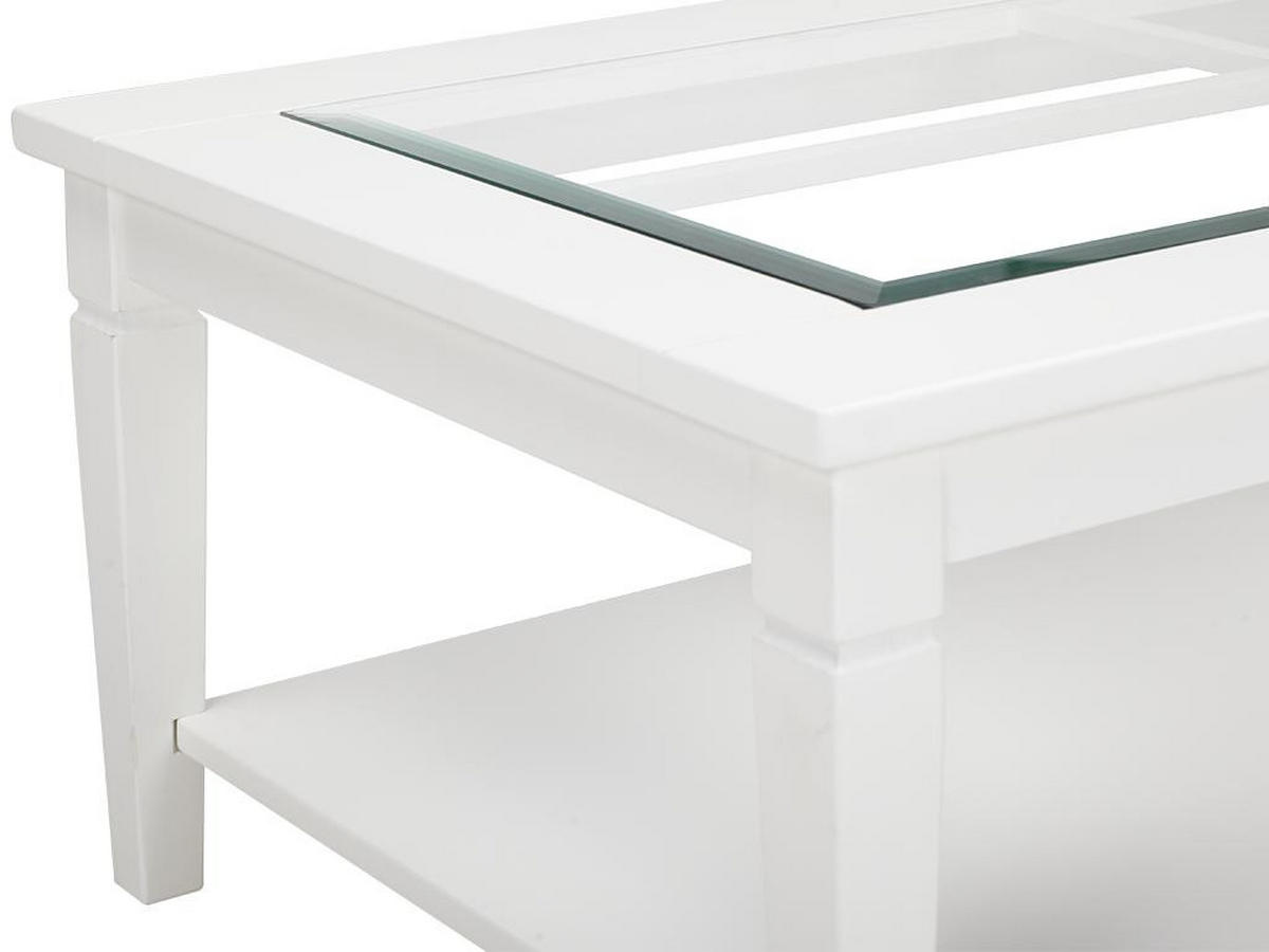 COUCHTISCH - Glas & Kiefernholz - Weiß - GUERANDE - Weiß, Holz (120/70/42cm) - Vente-Unique