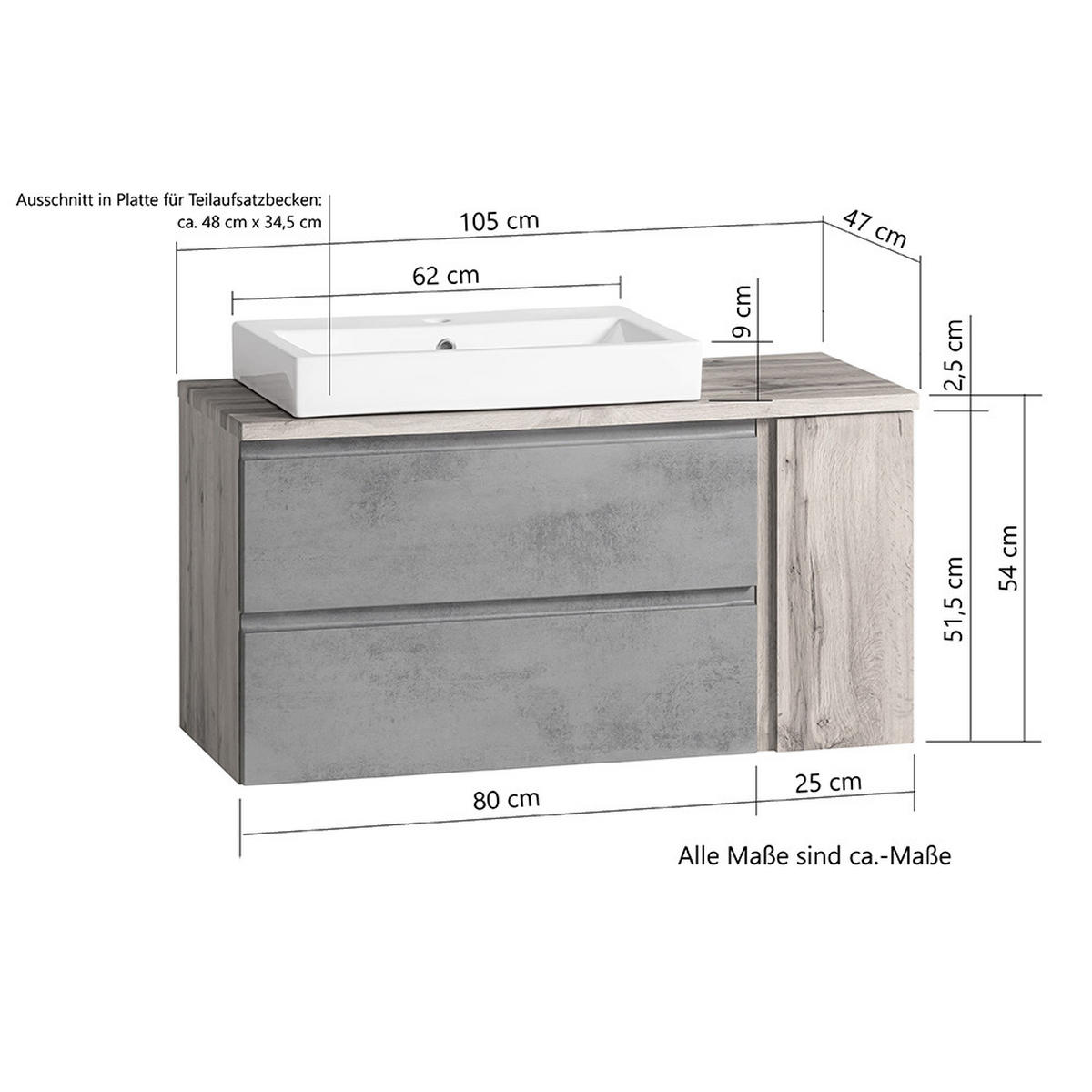 WASCHTISCH Vasto-03 - Braun, Holzwerkstoff (105/66/47cm) - Lomado