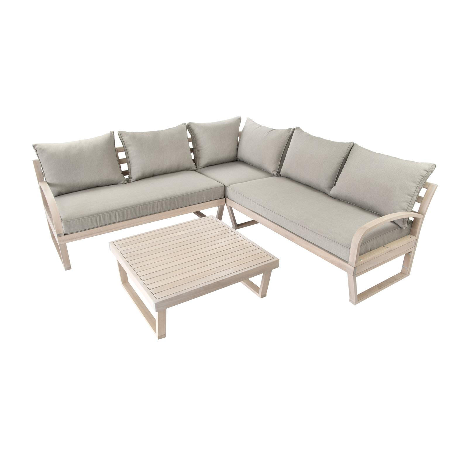LOUNGE-SET Jersey Braun 5-Sitzer, Eukalyptusholz geölt, mit Kissen und Tisch - Braun, Kunststoff - bellavista - Home & Garden
