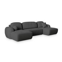 WOHNLANDSCHAFT SAVONA N Grau Boucle-Stoff mit Schlaffunktion - Grau, Holz (350/90/148cm) - MASSENO