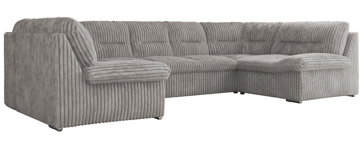 WOHNLANDSCHAFT COMODO U Hellgrau Cord - Silberfarben/Hellgrau, Textil/Metall (340/93/206cm) - MKS