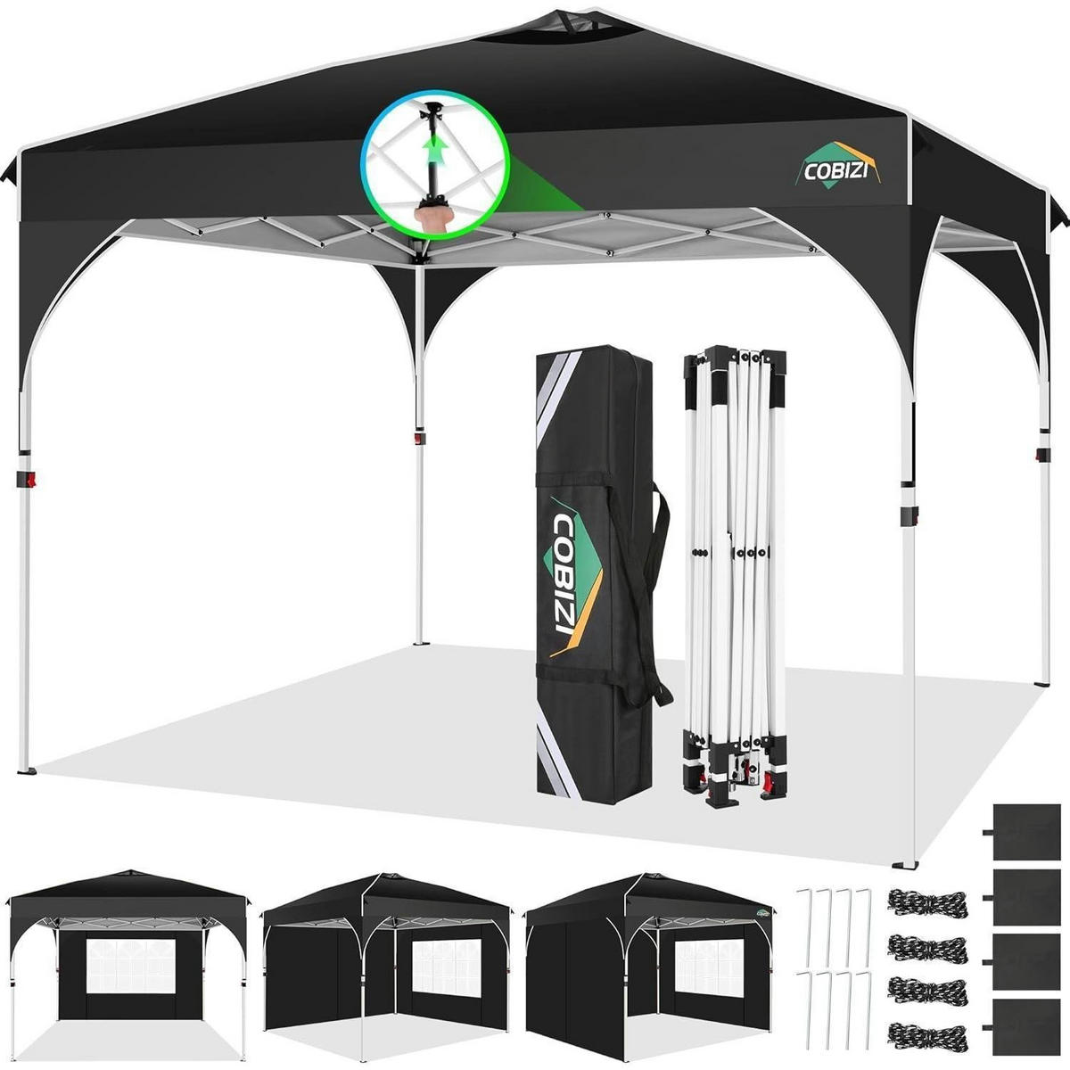 FALTPAVILLON 3x3m Schwarz mit 3 Seitenteilen - Schwarz, Textil (300/204/204cm)
