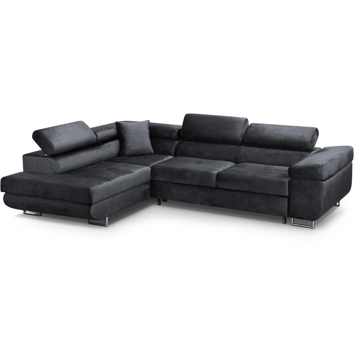 ECKSCHLAFSOFA Vild verstellbaren Kopfstützen, Schwarz, links - Chromfarben/Schwarz, Textil (275/203cm) - Beautysofa
