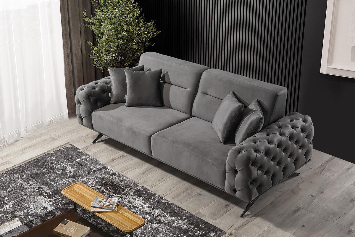 SITZGARNITUR Cuba Creme Stellvariante:3+3+1 - Grau, Holz (230/85/100cm) - Villa Möbel