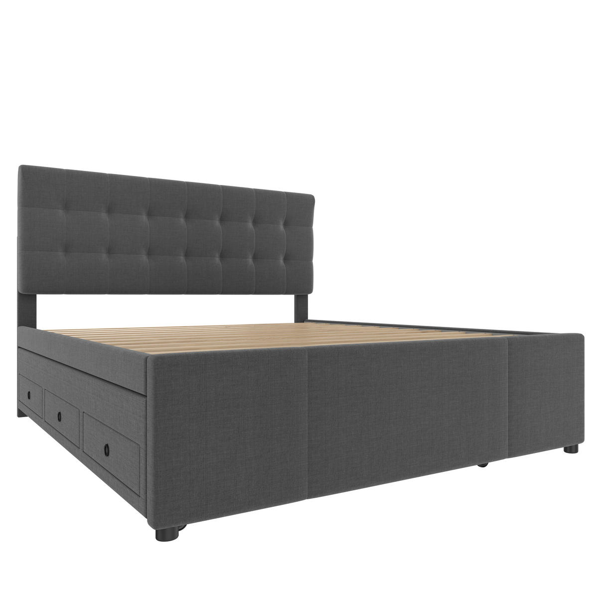 POLSTERBETT 140x200cm Grau Doppelbett 3 Schubladen Ausziehbett Kopfteil - Grau, Holz (140/200cm) - FLIEKS