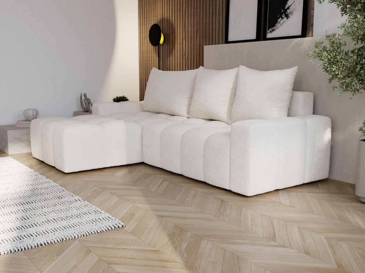 ECKSOFA Bresso Bouclé-Stoff Creme - Creme, Holz/Textil (255/168cm) - Graingold