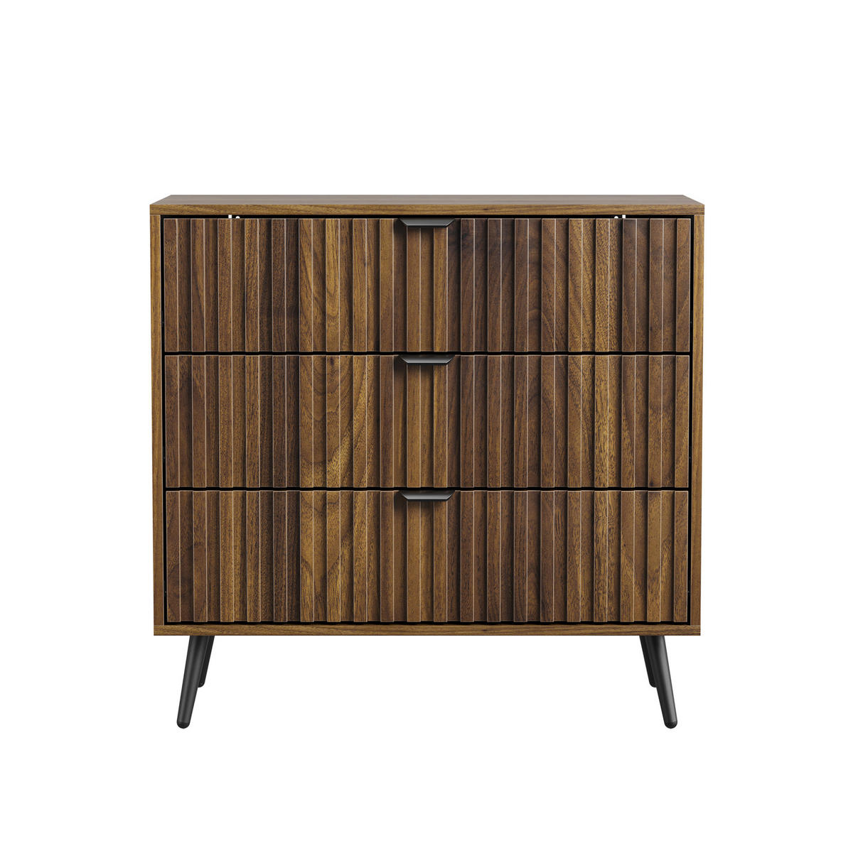 KOMMODE aus MDF 80x39x78 cm Walnuss mit 3 Schubladen und Metallbeinen - Walnussfarben, Holzwerkstoff (80/78/38cm) - Modfu