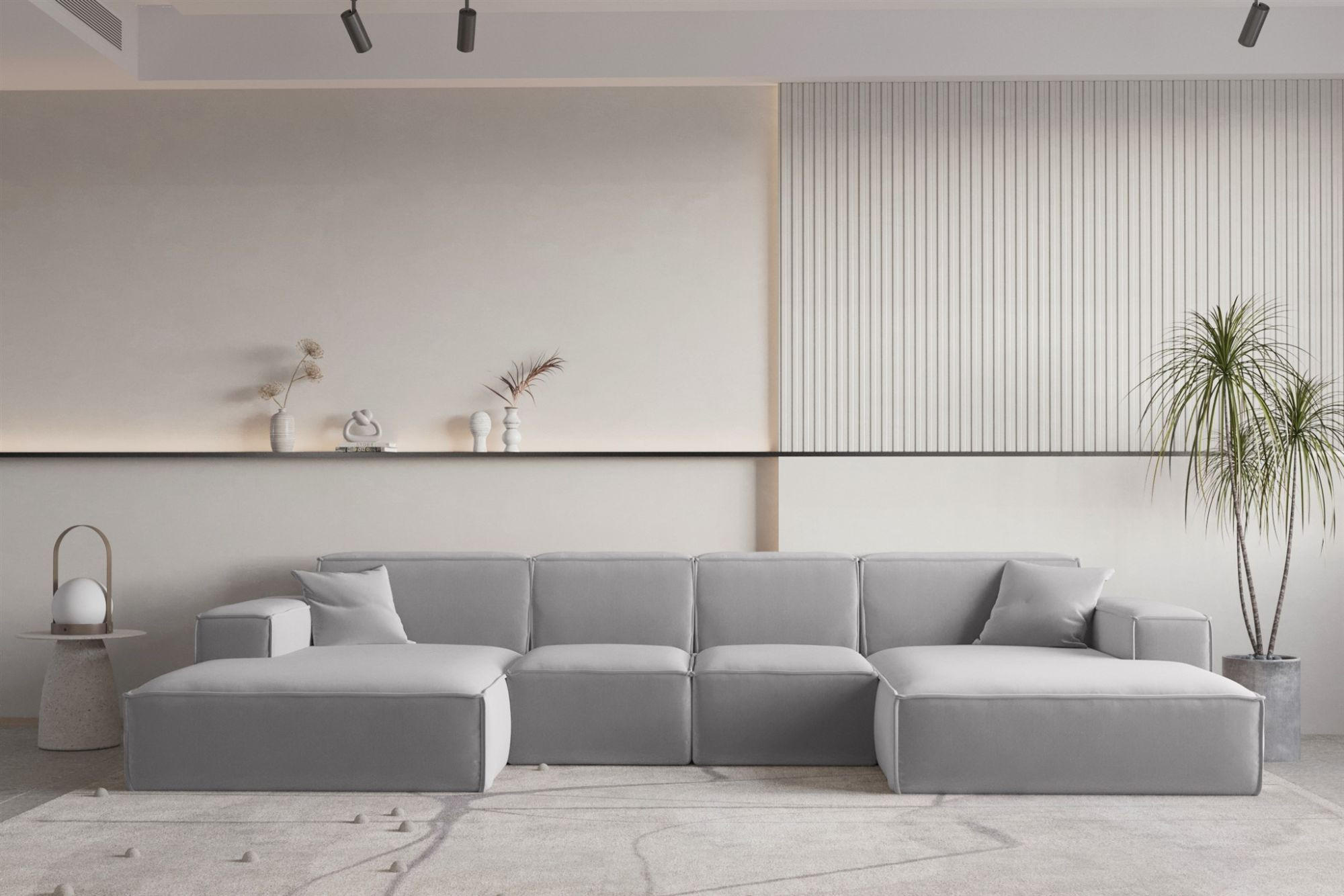 WOHNLANDSCHAFT Celes Premium Xs Opera - Hellgrau, Holzwerkstoff/Textil (342/73/165cm) - Fun Möbel