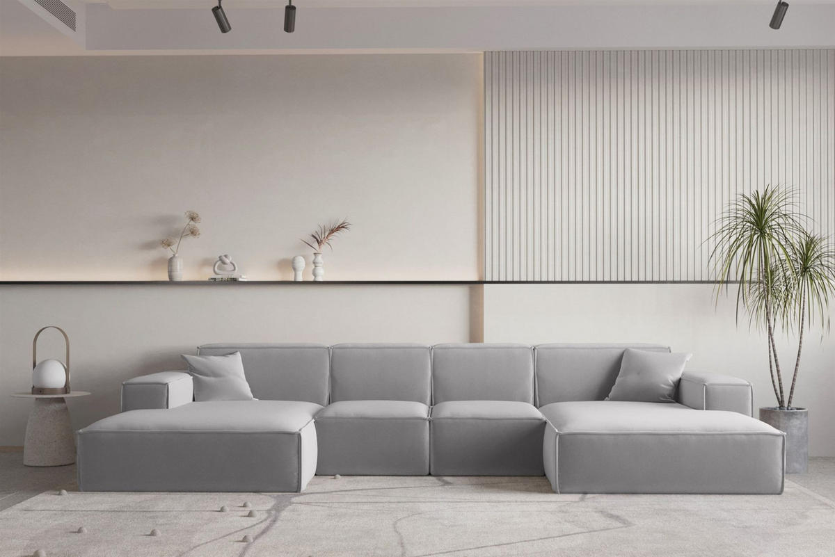 WOHNLANDSCHAFT Celes Premium Xs Opera - Hellgrau, Holzwerkstoff/Textil (342/73/165cm) - Fun Möbel