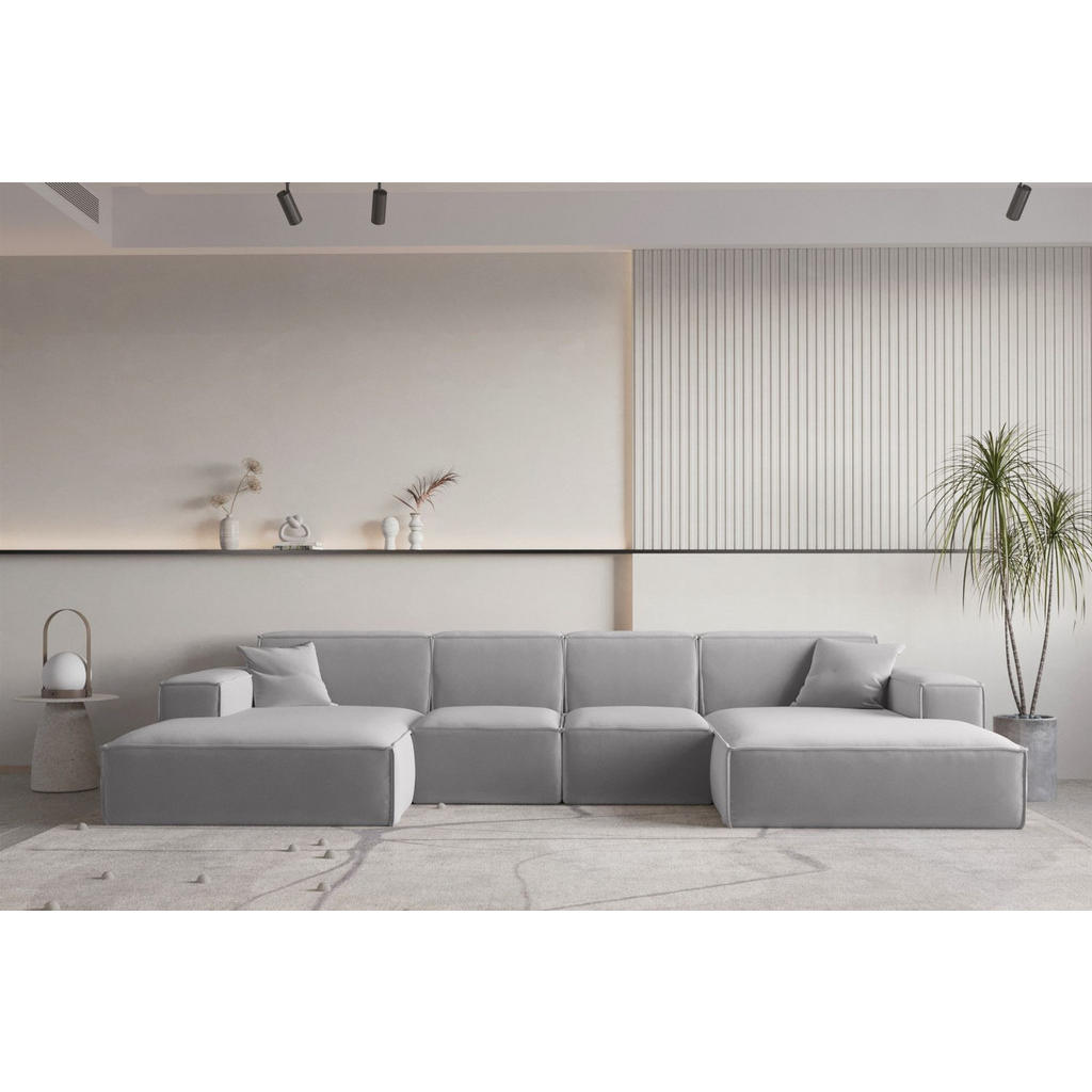 Thumbnail - Fun Möbel Wohnlandschaft, Hellgrau, Textil, U-Form, 342x73x165 cm, Wohnzimmer, Sofas & Couches, Wohnlandschaften, Wohnla...