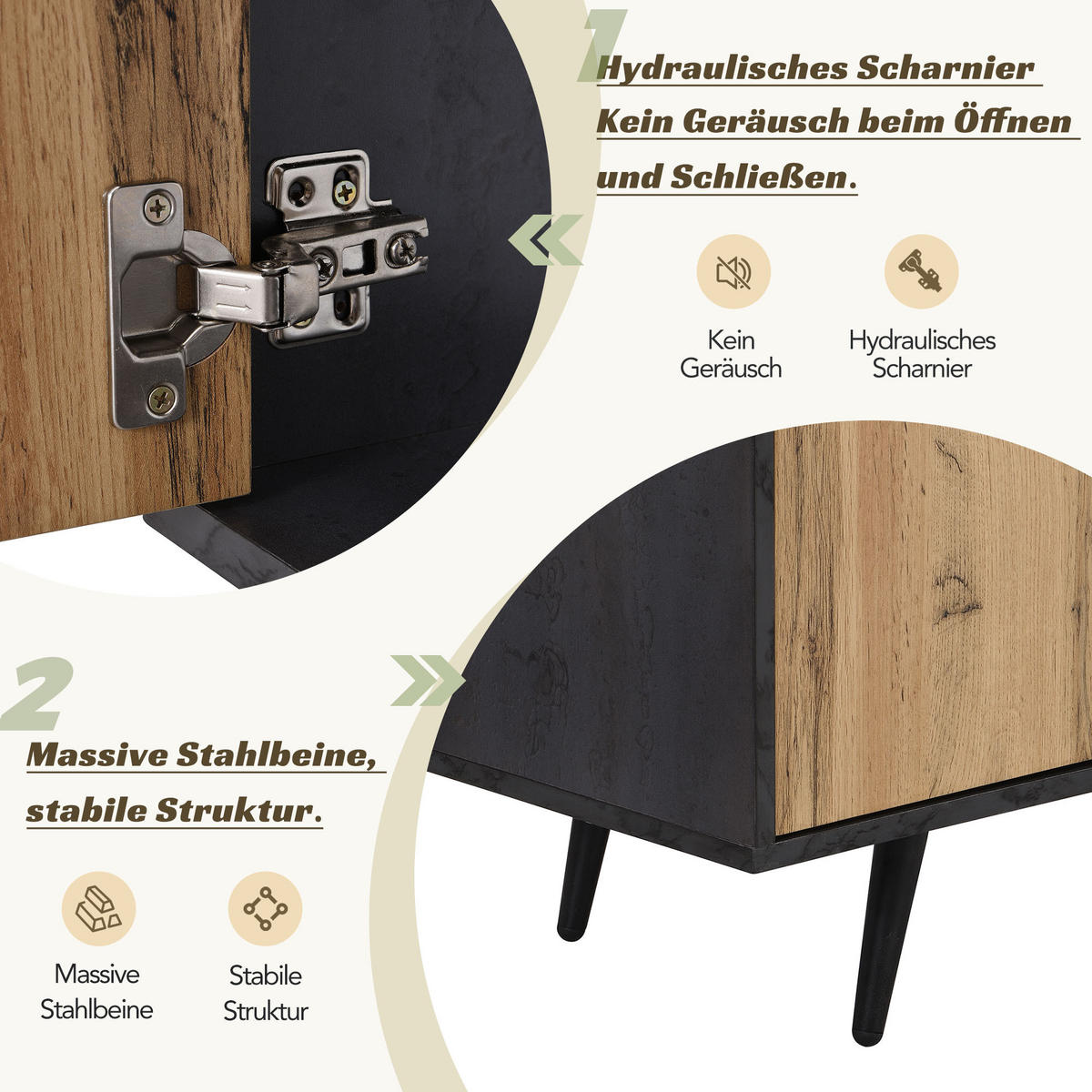 TV-MÖBEL Schwarz und Grau 200/40/55,5 cm - Schwarz, Holz (40/55.5/200cm) - Urban Meuble