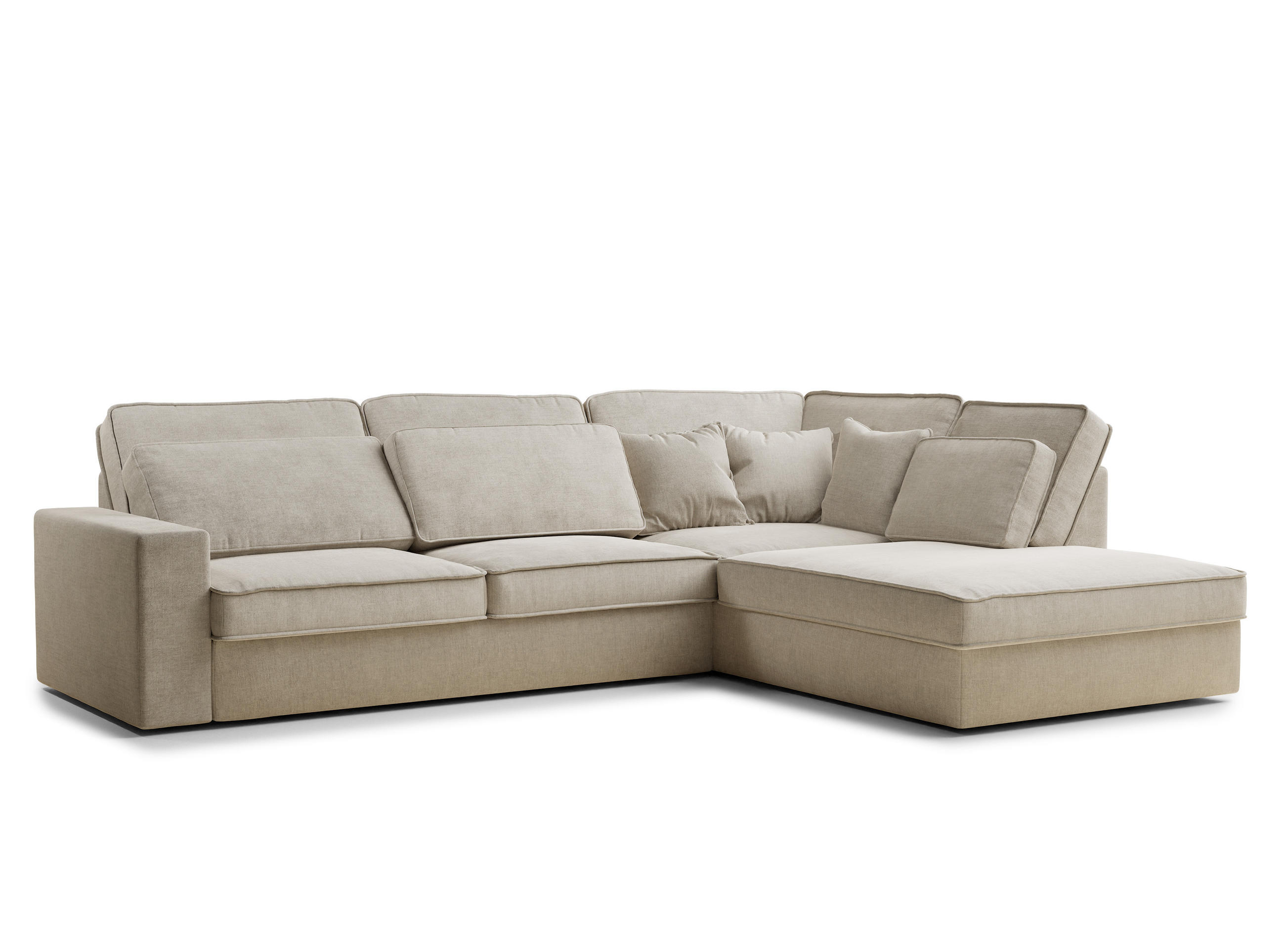 ECKSOFA Kirou Beige Chenille-Stoff - Rechts Seite - Beige/Schwarz, Holz/Holzwerkstoff (311/225cm) - Maison de Reve