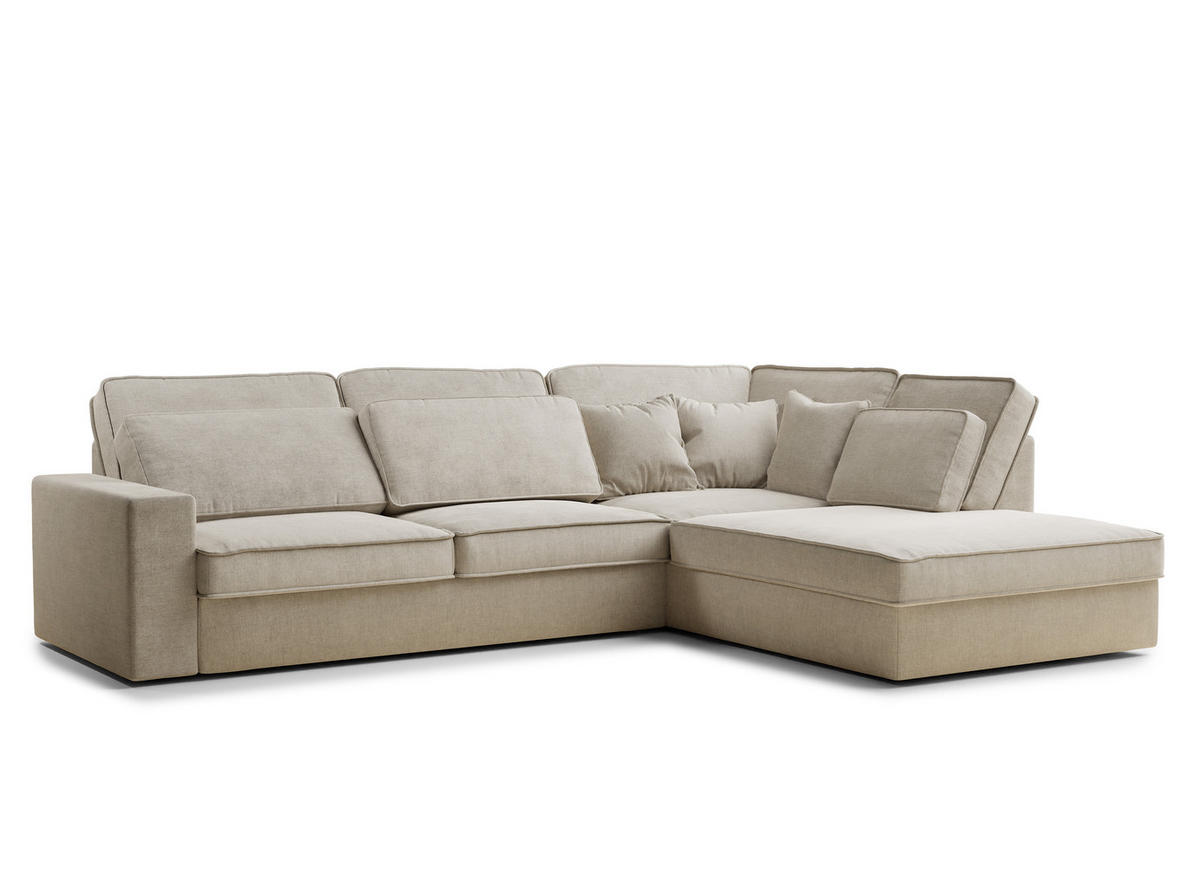 ECKSOFA Kirou Beige Chenille-Stoff - Rechts Seite - Beige/Schwarz, Holz/Holzwerkstoff (311/225cm) - Maison de Reve
