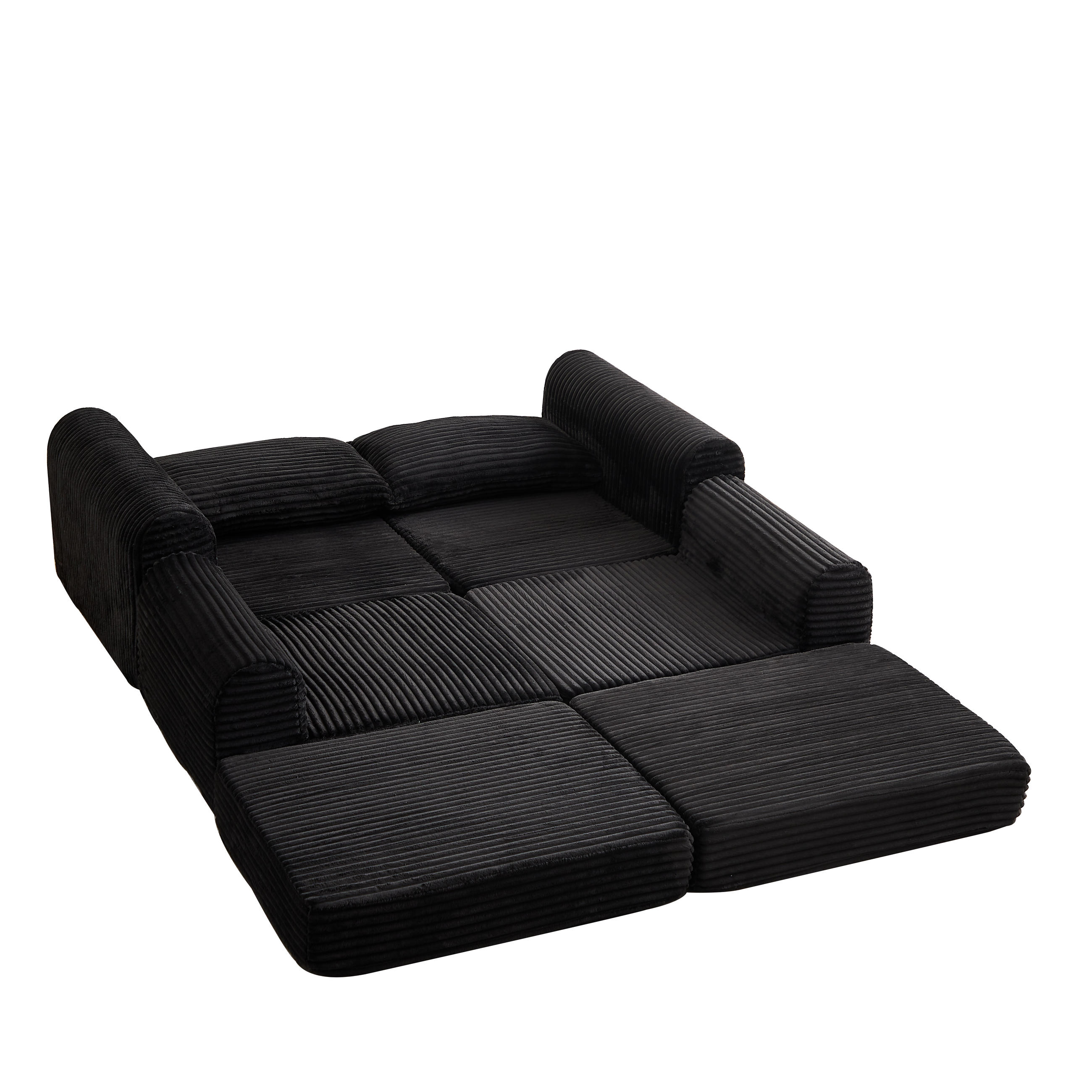 SCHLAFSOFA, Cord mit modularer Fußstütze, als Sofa & Bett, 243/194/53 cm, Schwarz - Schwarz, Textil (243/53/194cm) - Redom