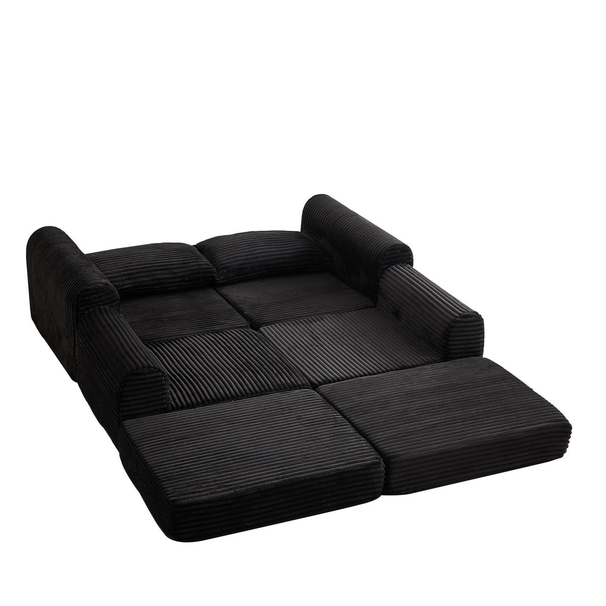 SCHLAFSOFA, Cord mit modularer Fußstütze, als Sofa & Bett, 243/194/53 cm, Schwarz - Schwarz, Textil (243/53/194cm) - Redom