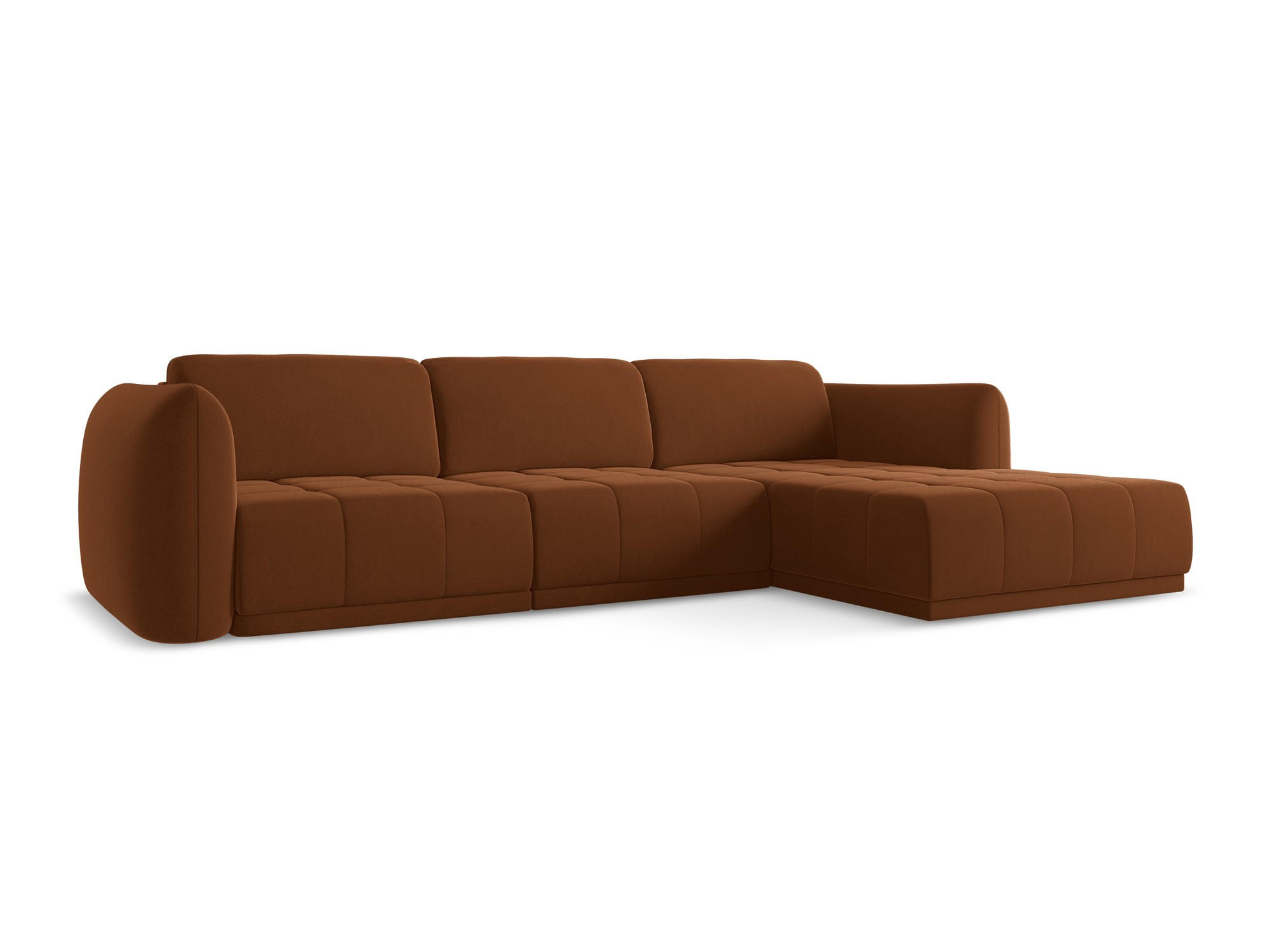 ECKSOFA Rechts Samt Stoff Orange - Terracotta/Schwarz, Kunststoff/Textil (290/170cm) - Makamii