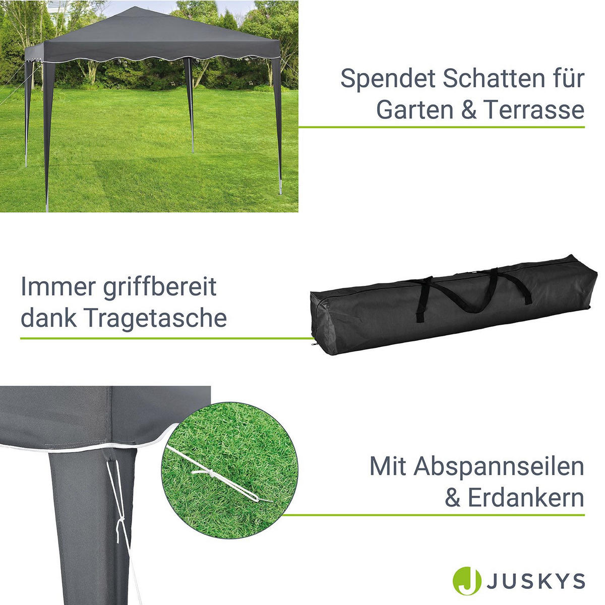 FALTPAVILLON Vivara grau 3x3 m mit Tragetasche - Grau, Metall (300/250/300cm) - Juskys