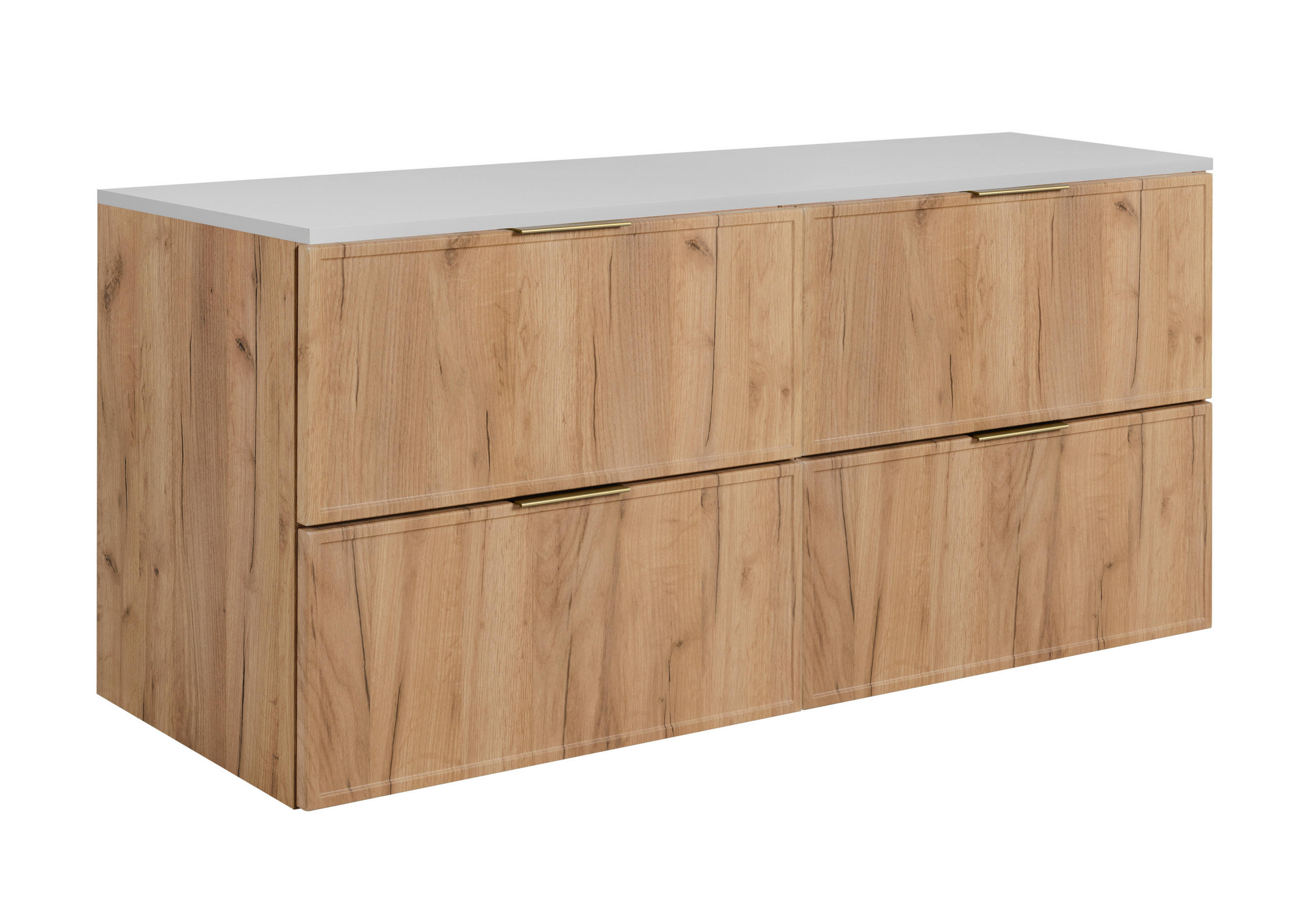 BADEZIMMERSCHRANK, Craft-Eiche / Weiß, Goldene Griffe, 120 (2 x 60) x 46 x 57 cm - Eichefarben/Goldfarben, Holzwerkstoff/Kunststoff (120/57/46cm) - 3XE LIVING