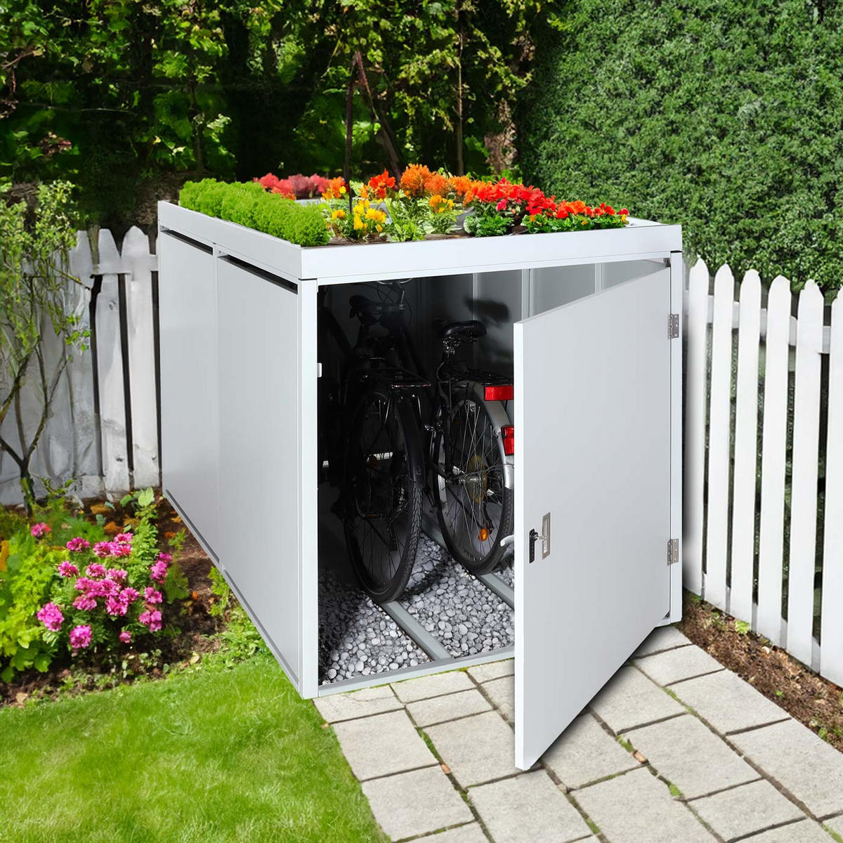 2ER-FAHRRADGARAGE PFLANZKASTEN L56B Anthrazit - Anthrazit, Metall (113/125/208cm) - MCW