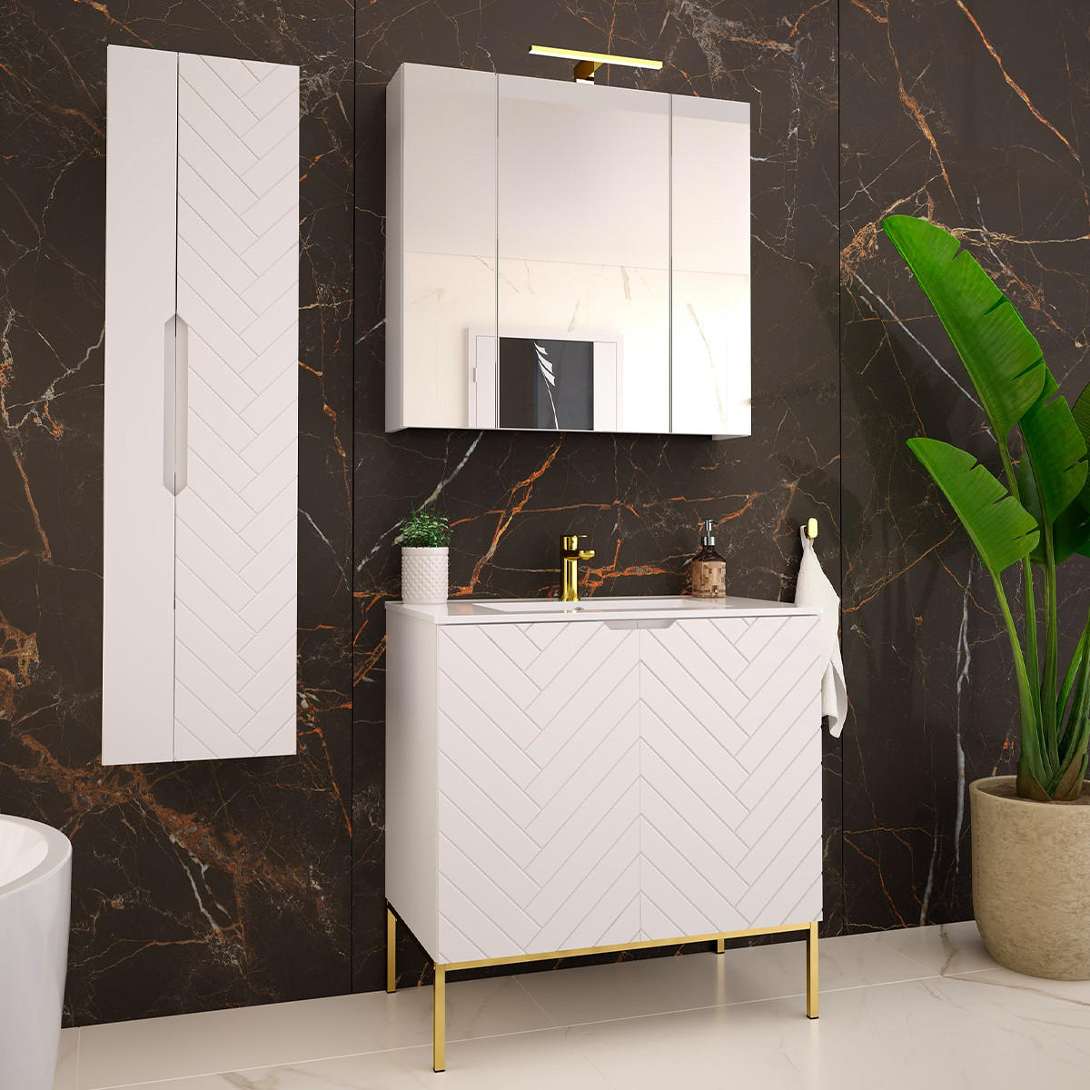 BADMÖBEL Daria 2er-Set Weiß - Weiß, Holzwerkstoff (80/82/45.8cm) - Petits-meubles