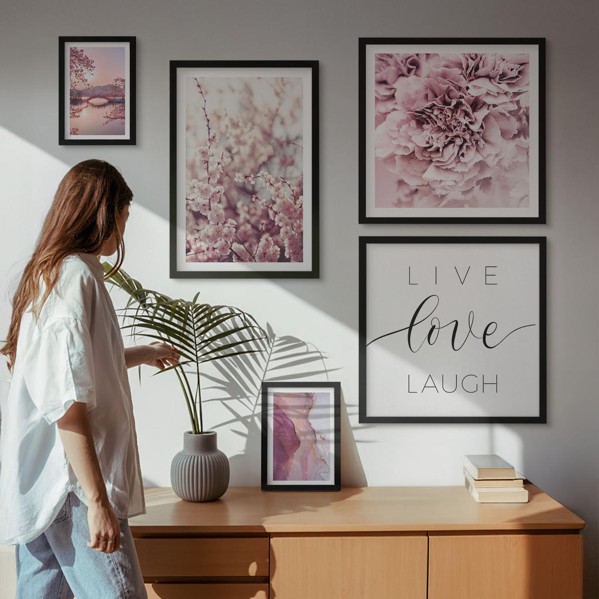 WANDBILDER 5er-Set - 50x50 cm & 20x30 cm & 40x60 cm Schwarzer Rahmen - Italienische Sonnenuntergänge - Schwarz, Kunststoff (40/60cm) - ArtPrintCave