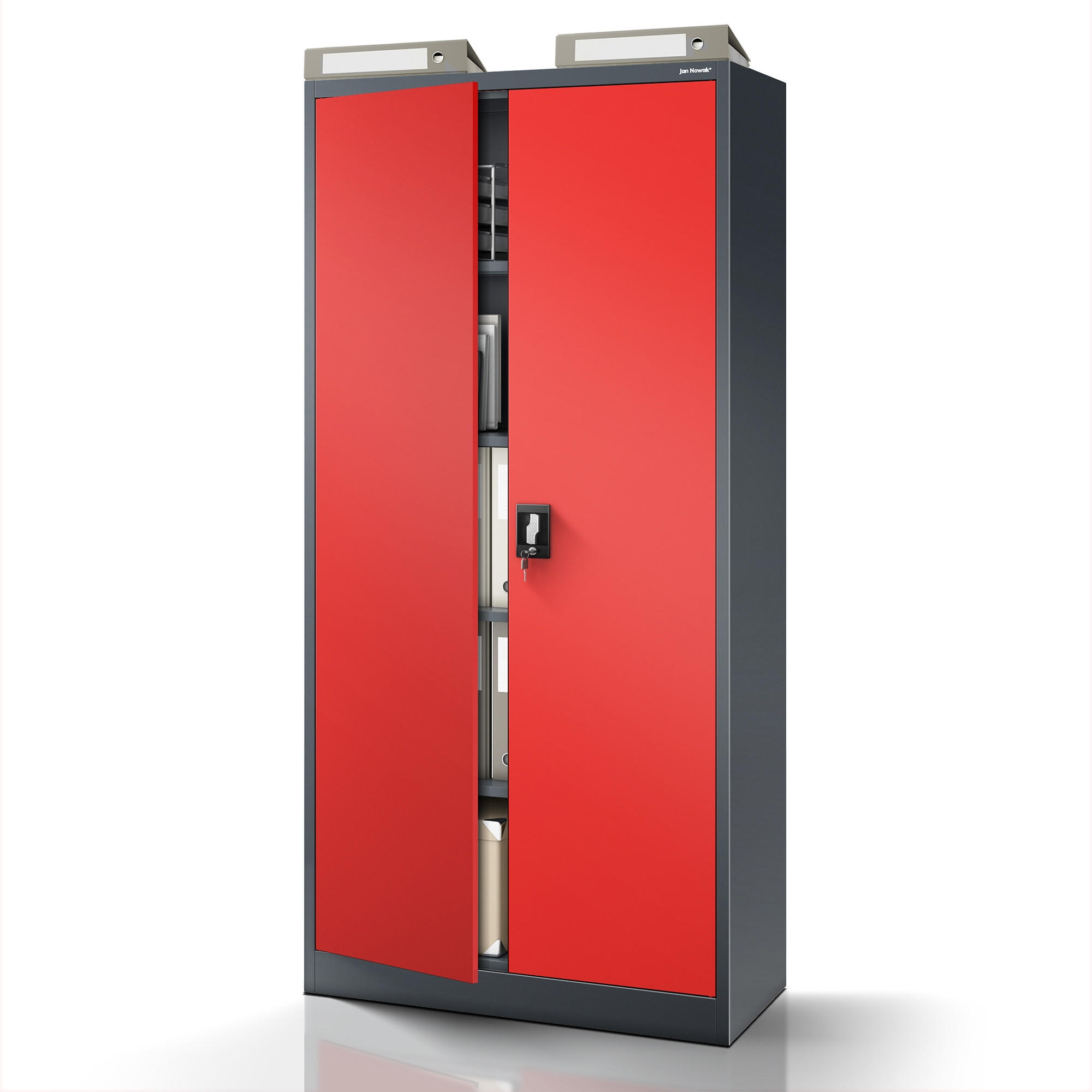 AKTENSCHRANK JAN 185x90x45 cm - Anthrazit/Rot, Metall (90/185/40cm) - Jan Nowak