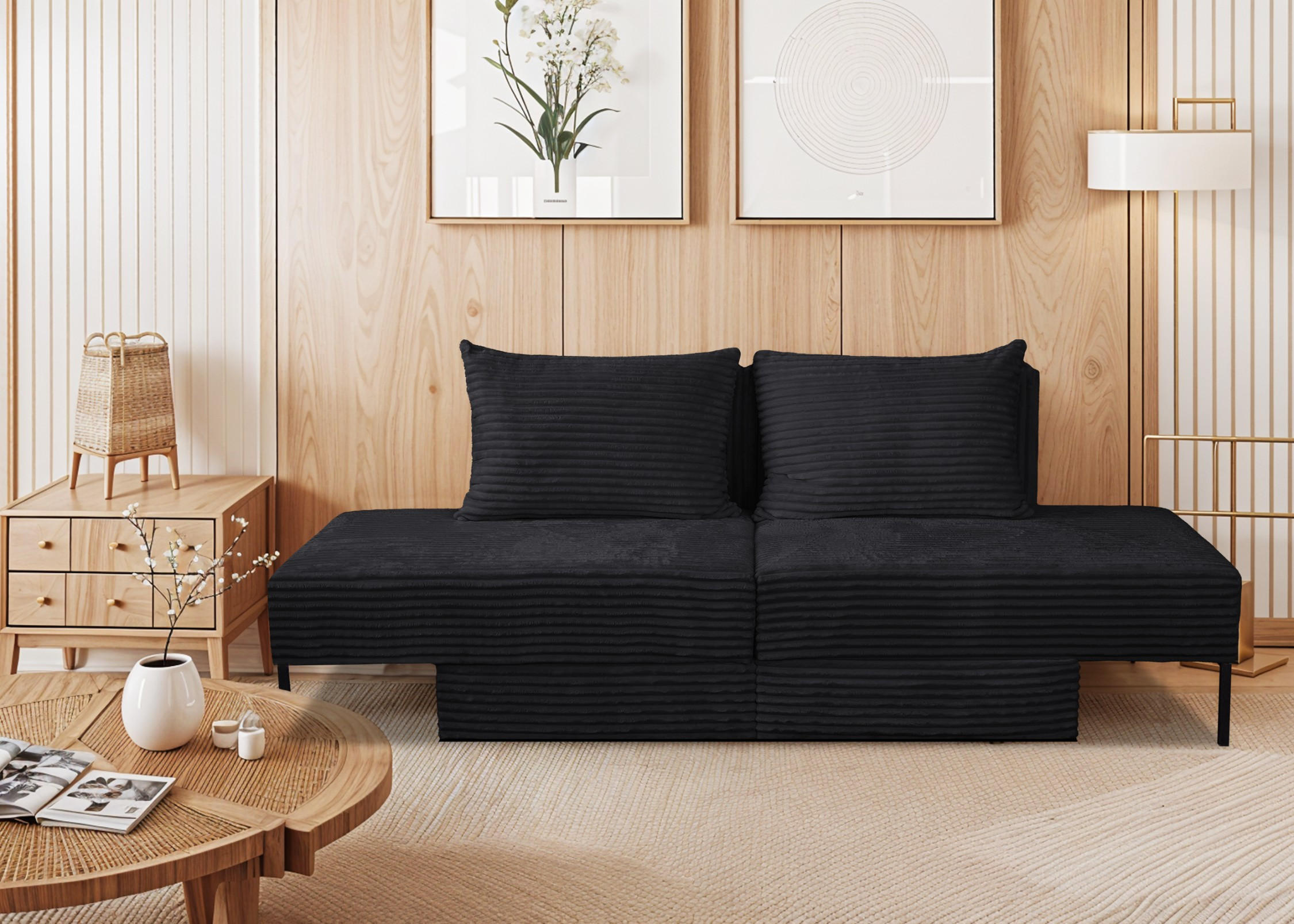 SOFA Mit Schlaffunktion MOOKA 4in1-Multifunktions-System Stoff Velo Schwarz - Schwarz, Holz/Textil (240/87/103cm) - Kaiser Möbel