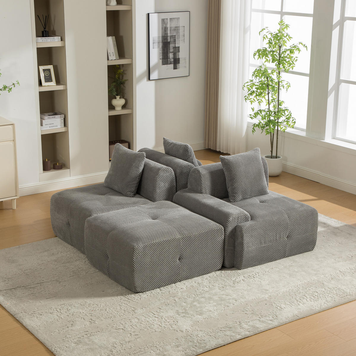 ECKSOFA Chenille Grau mit Kissen - Grau, Textil (266/176cm) - WISHDOR
