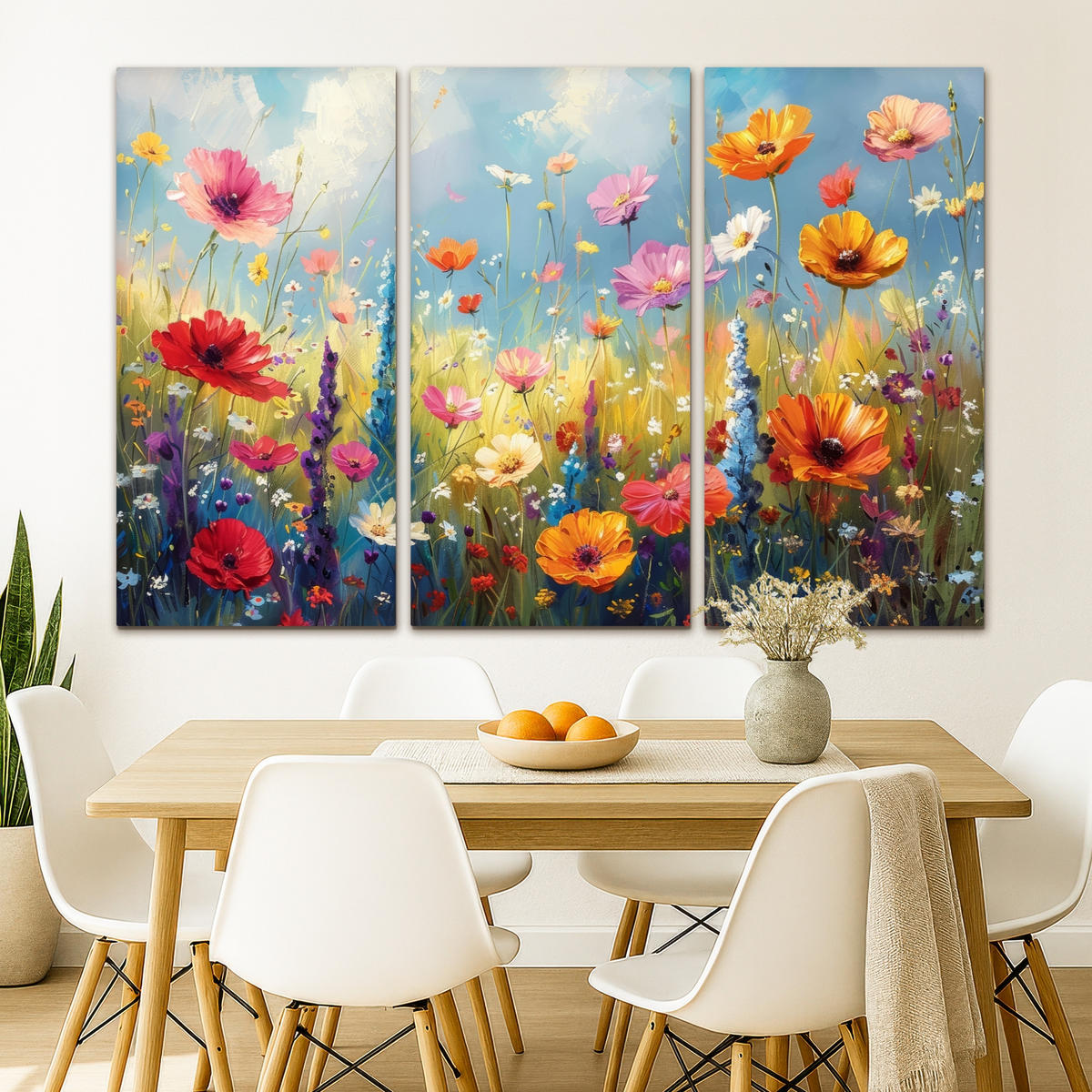 LEINWANDBILD 3er Set Blumen - Frühling - Farbenfroh - Sommerlich 180x120 cm - Orange, Textil (180/120cm) - MuchoWow