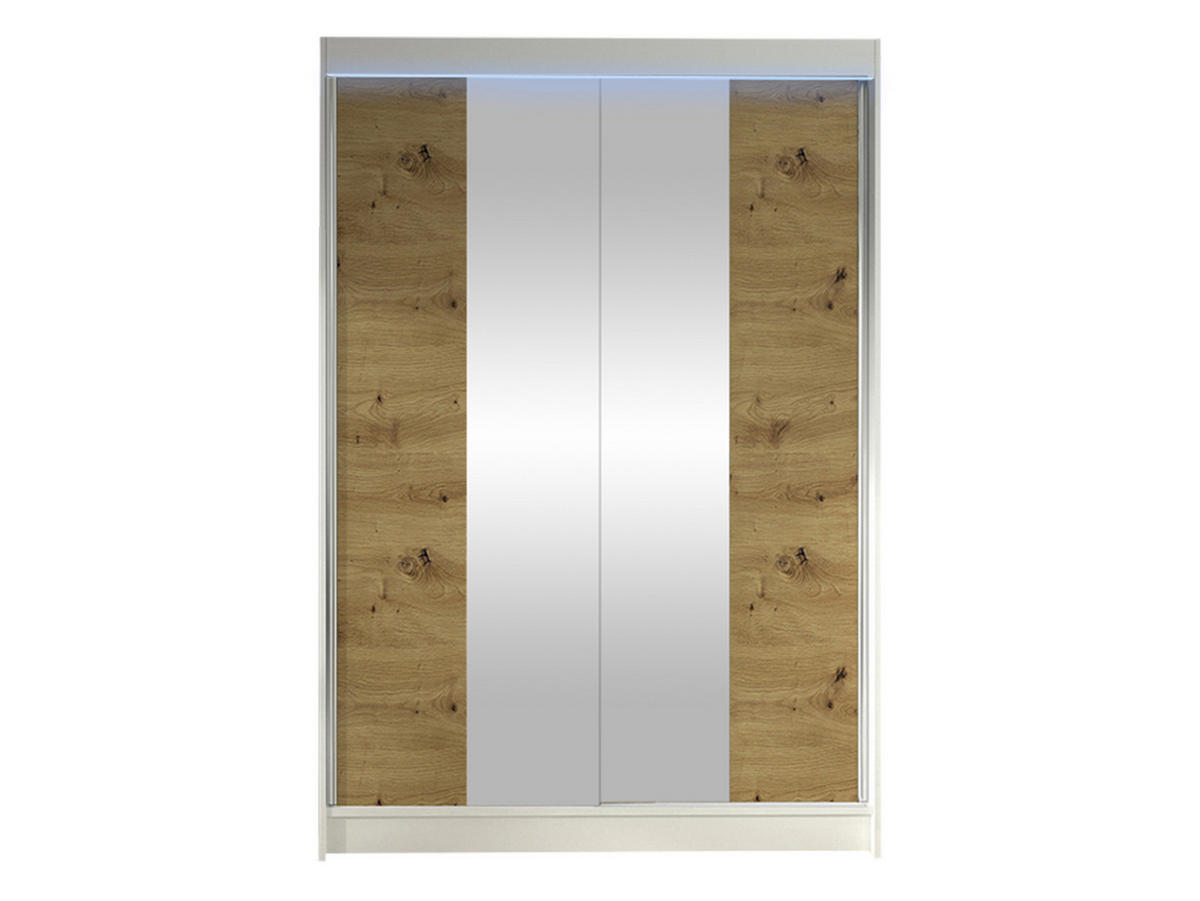 SCHWEBETÜRENSCHRANK Lino II mit RGB LED Beleuchtung - Weiß/Eiche Artisan, Holzwerkstoff/Metall (120/200/58cm) - MIRJAN24