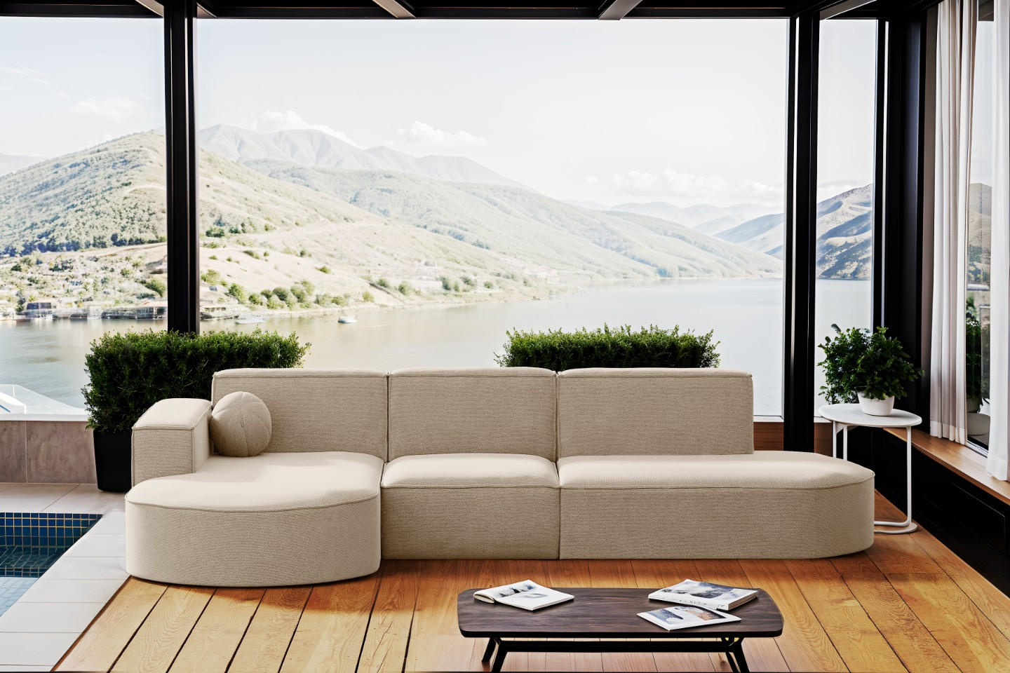 GARTENECKSOFA L-Form Garten Modena L Patio Beige Links - Beige, Holz/Textil (165/78/296cm) - Kaiser Möbel
