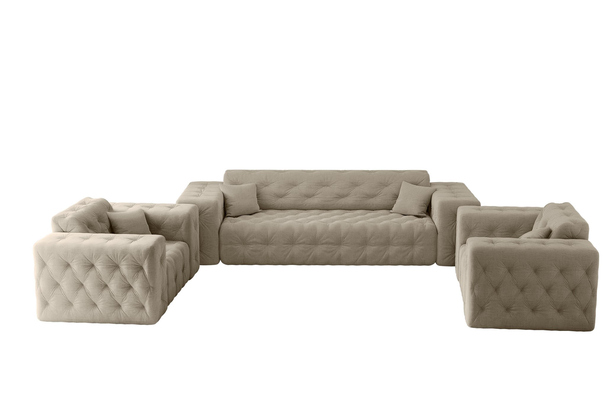 SOFASET Chantal In Moly - Beige, Holzwerkstoff/Textil (251/78/96cm) - Fun Möbel