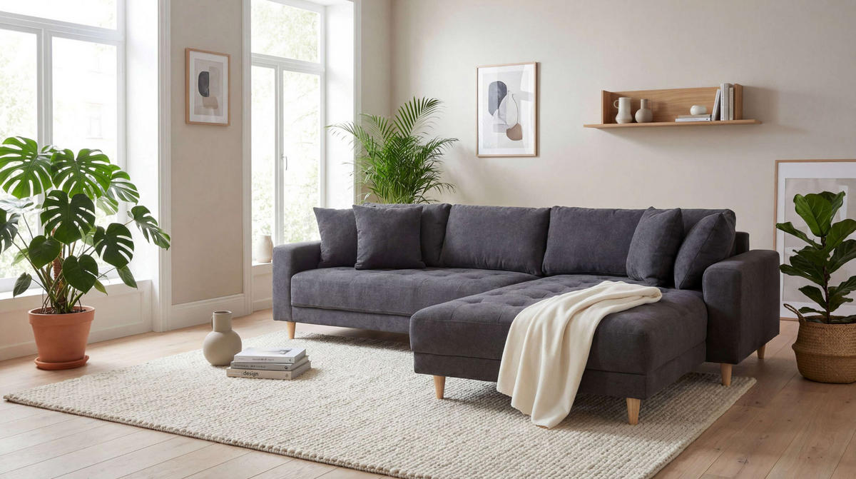 ECKSOFA Gorino - Hellbraun/Dunkelgrau, Holz/Textil (283/176cm) - Mr. Deko