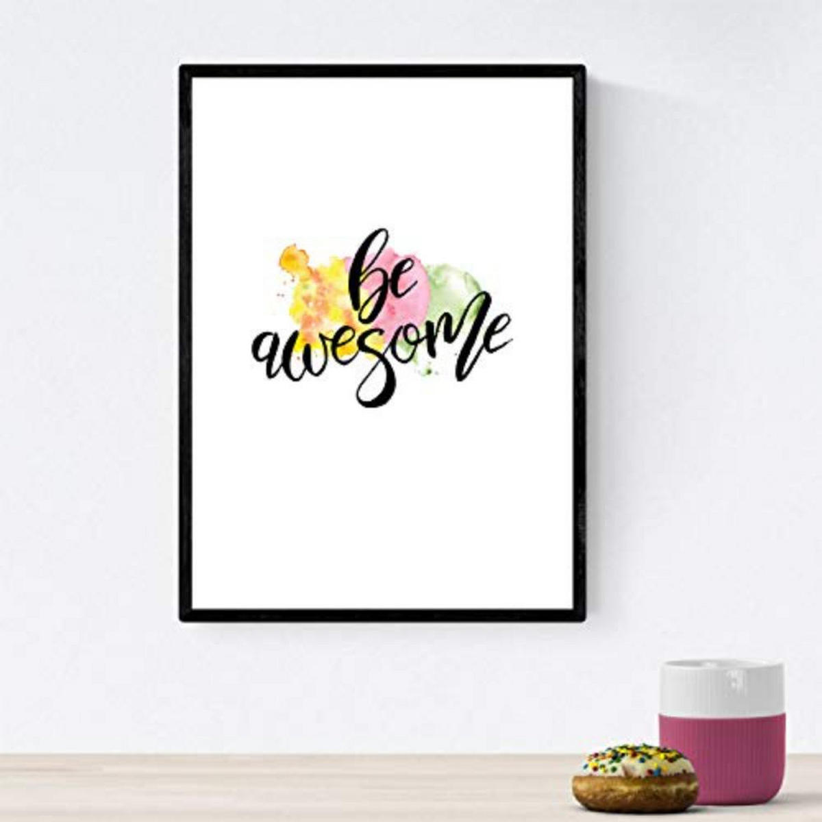 POSTER Set mit 4 glücklich und bunt ‚Brave‘ A3 Schwarzer Rahmen - Schwarz, Papier (29.7/3cm) - Nacnic