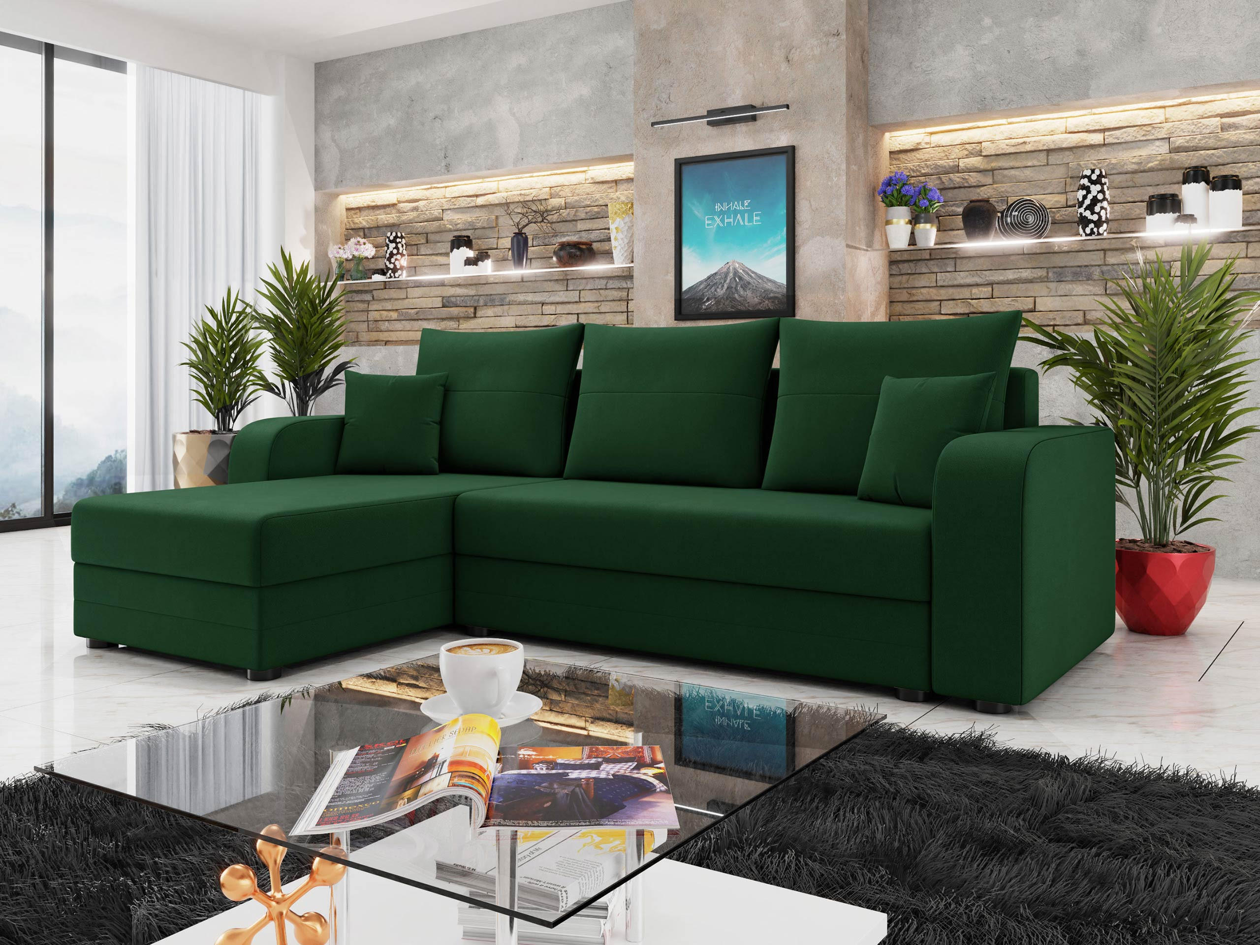 ECKSOFA Hewlet Bis - Schwarz/Grün, Holz/Kunststoff (237/139cm) - MIRJAN24