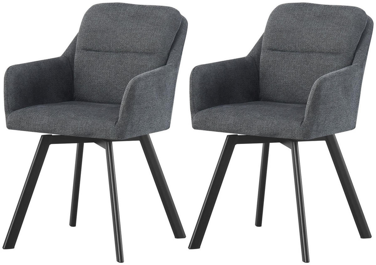 ARMLEHNENSTUHL Sophie anthrazit 2er Set - Anthrazit/Schwarz, Textil/Metall (53/87/62cm) - Xonox