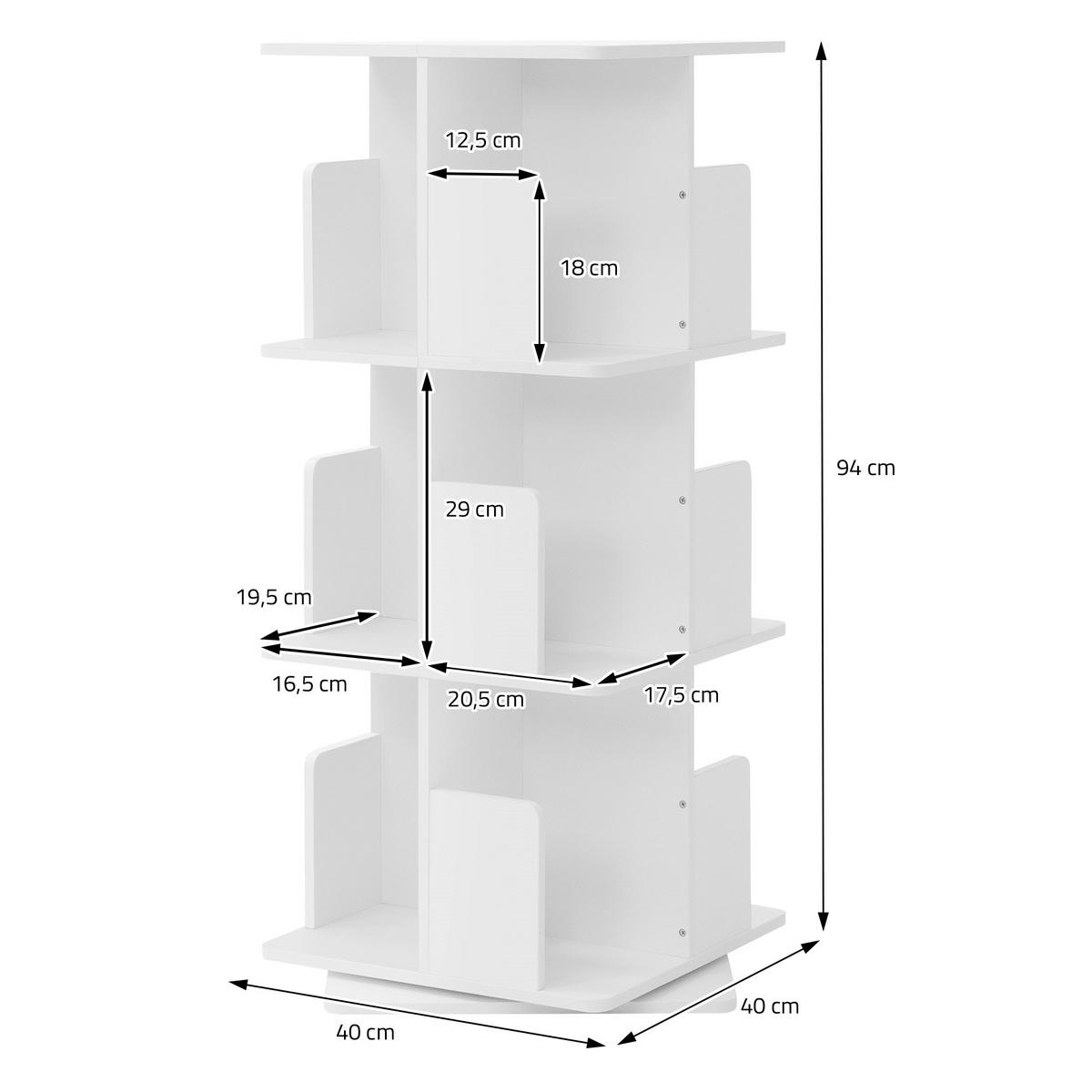 BÜCHERREGAL Kinder mit 3 Ebenen Weiß 40x94x40 cm Drehbar 360 Grad - Weiß, Holzwerkstoff (40/94/40cm) - ML-DESIGN