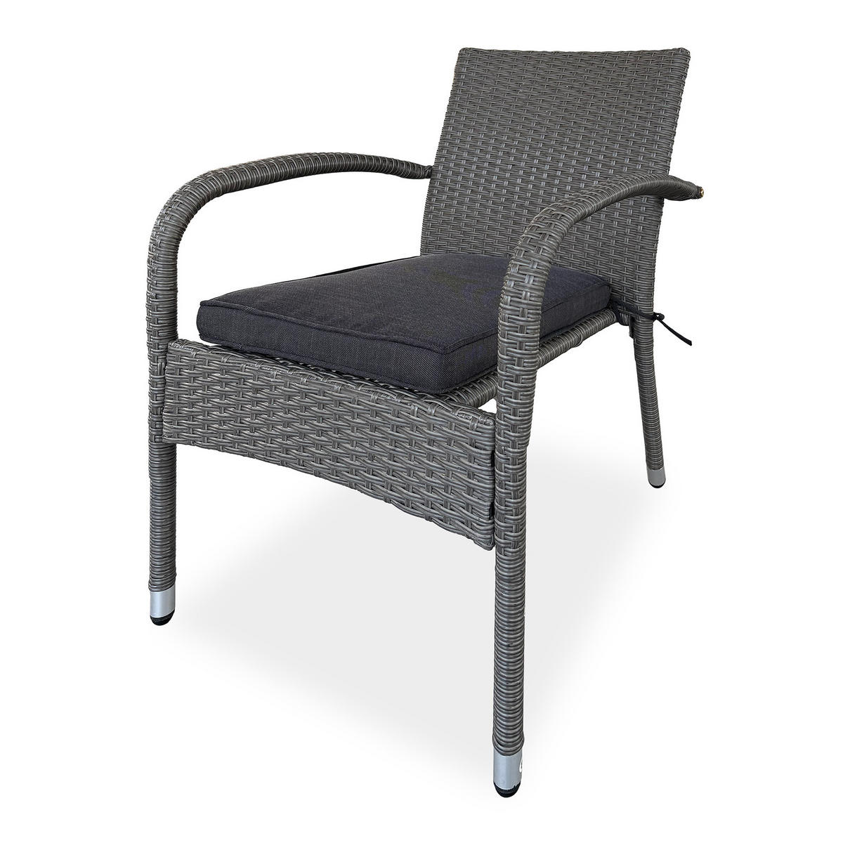 GARTENSET Montero Sofa, 2 Sessel und Tisch mit gehärtetem Glas, Metall+Technorattan - Dunkelgrau/Grau, Metall - Beautysofa