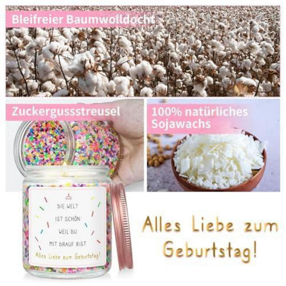 DUFTKERZE Vanille 200g 50 Stunden Brenndauer - Multicolor, Glas (9cm)
