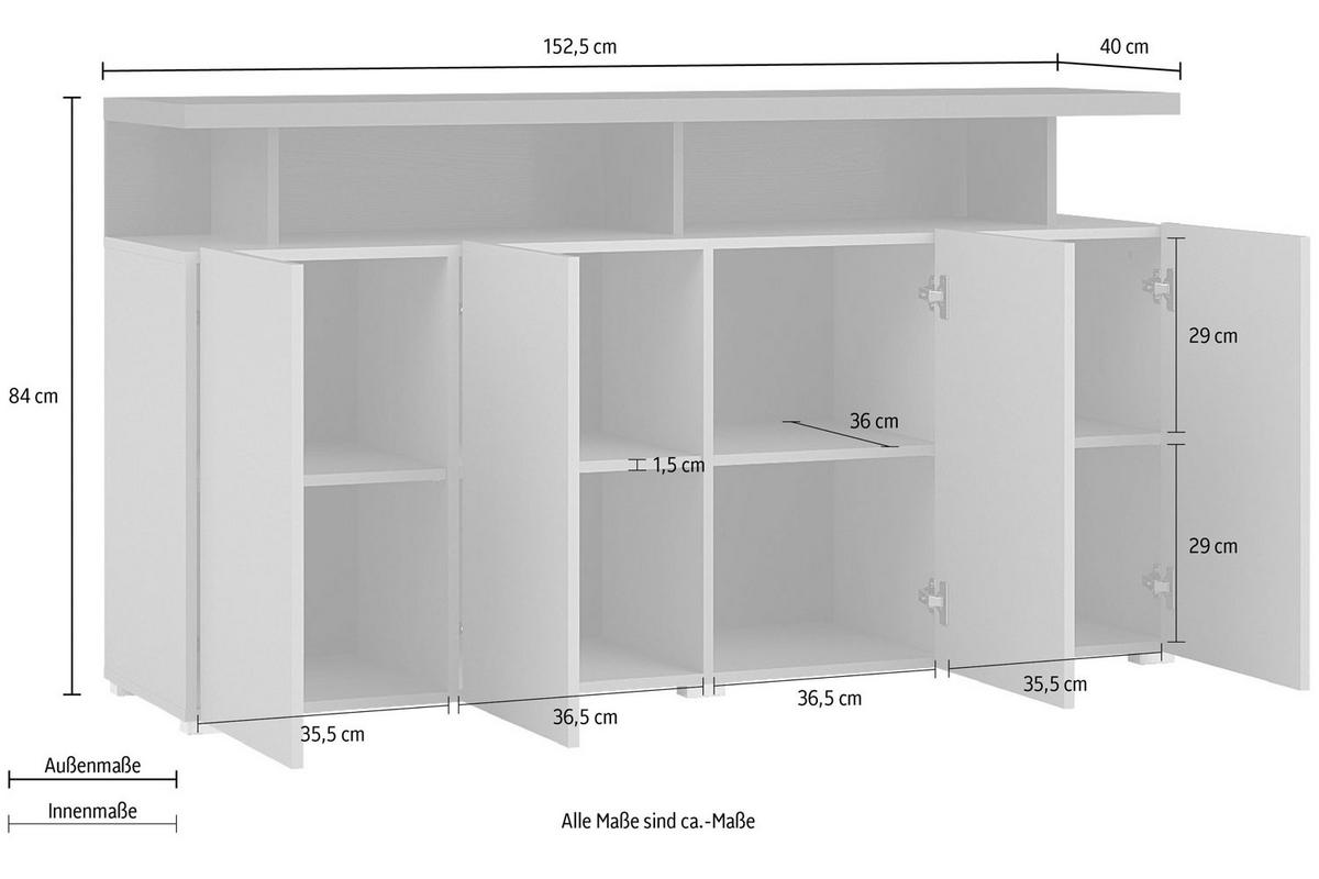 SIDEBOARD Serio Congo / anthrazit 152,5 / 40 / 84cm - Beige/Anthrazit, Holzwerkstoff (152.5/84/40cm) - Feldmann-Wohnen