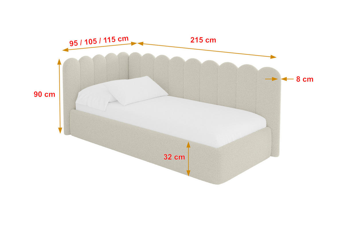 EINZELLBETT Jugendbett mit Bettkasten, Rechts - ARTY 90x200 Beige - Perlmutt, Holzwerkstoff/Textil (90/200cm) - ALTDECOR