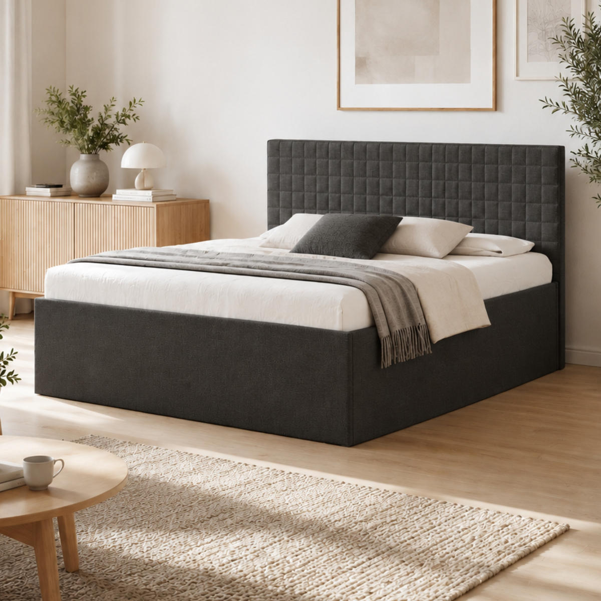 POLSTERBETT VARDO-Stoff 200x200 cm in Schwarz - Schwarz, Textil (200/200cm) - Home Collective