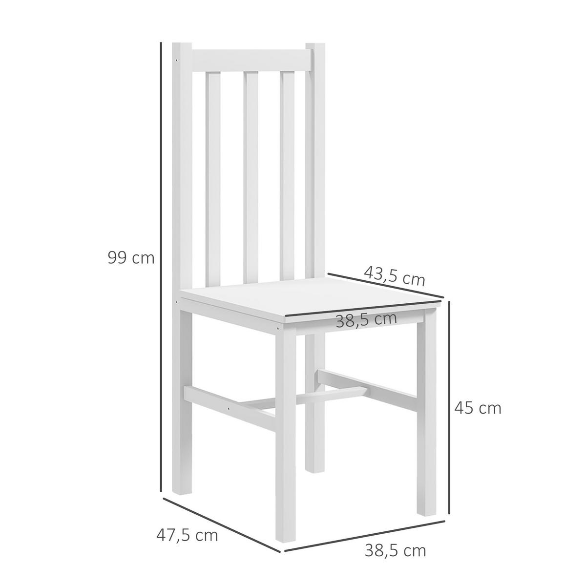 JÍDELNÍ ŽIDLE, borovicové dřevo, bílé - bílá, dřevo (38.5/99/47.5cm) - HOMCOM