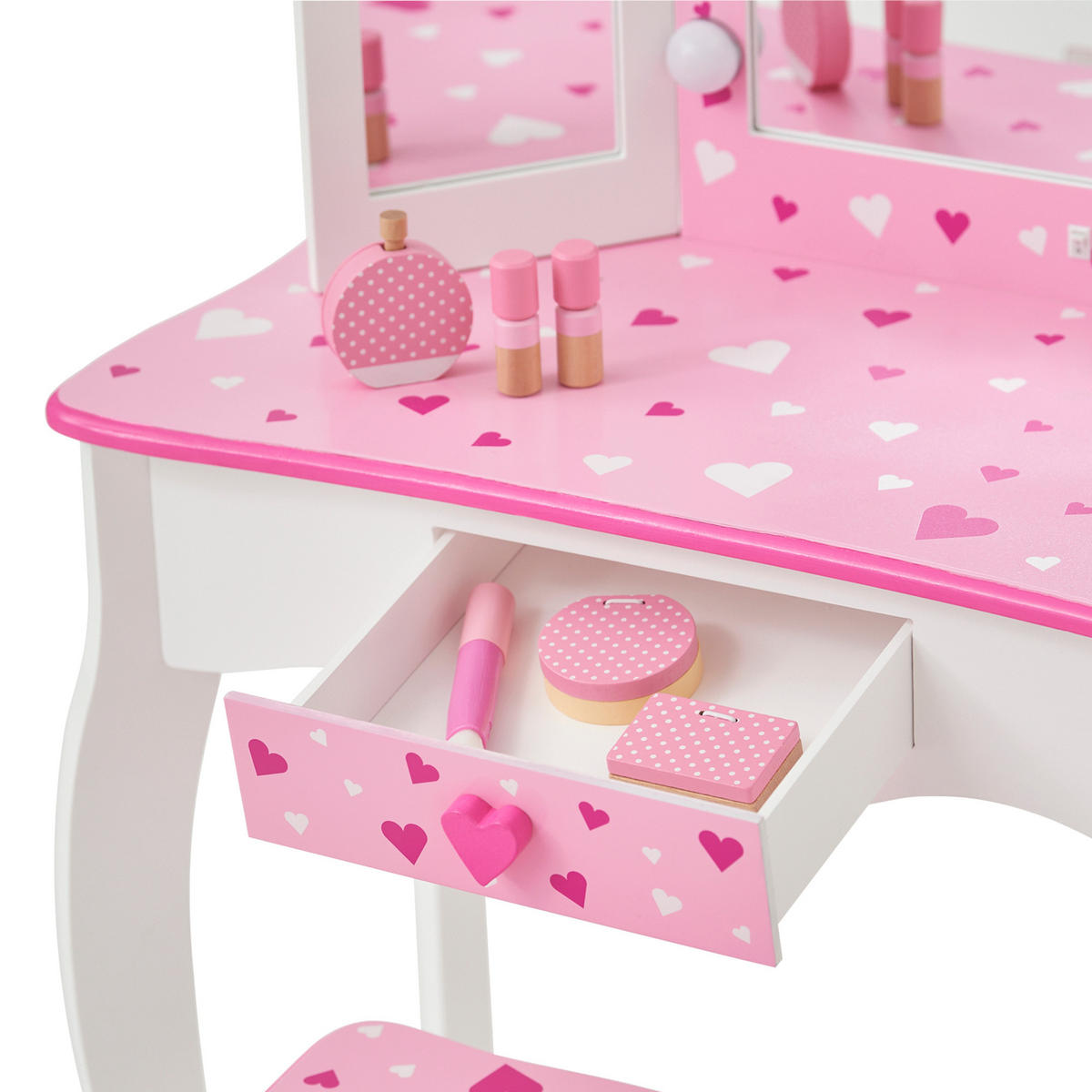 SCHMINKTISCH Kinder mit LED-Dreifachspiegel, 99cm, Rosa - Pink, Holzwerkstoff (33/99/66cm) - Teamson Kids