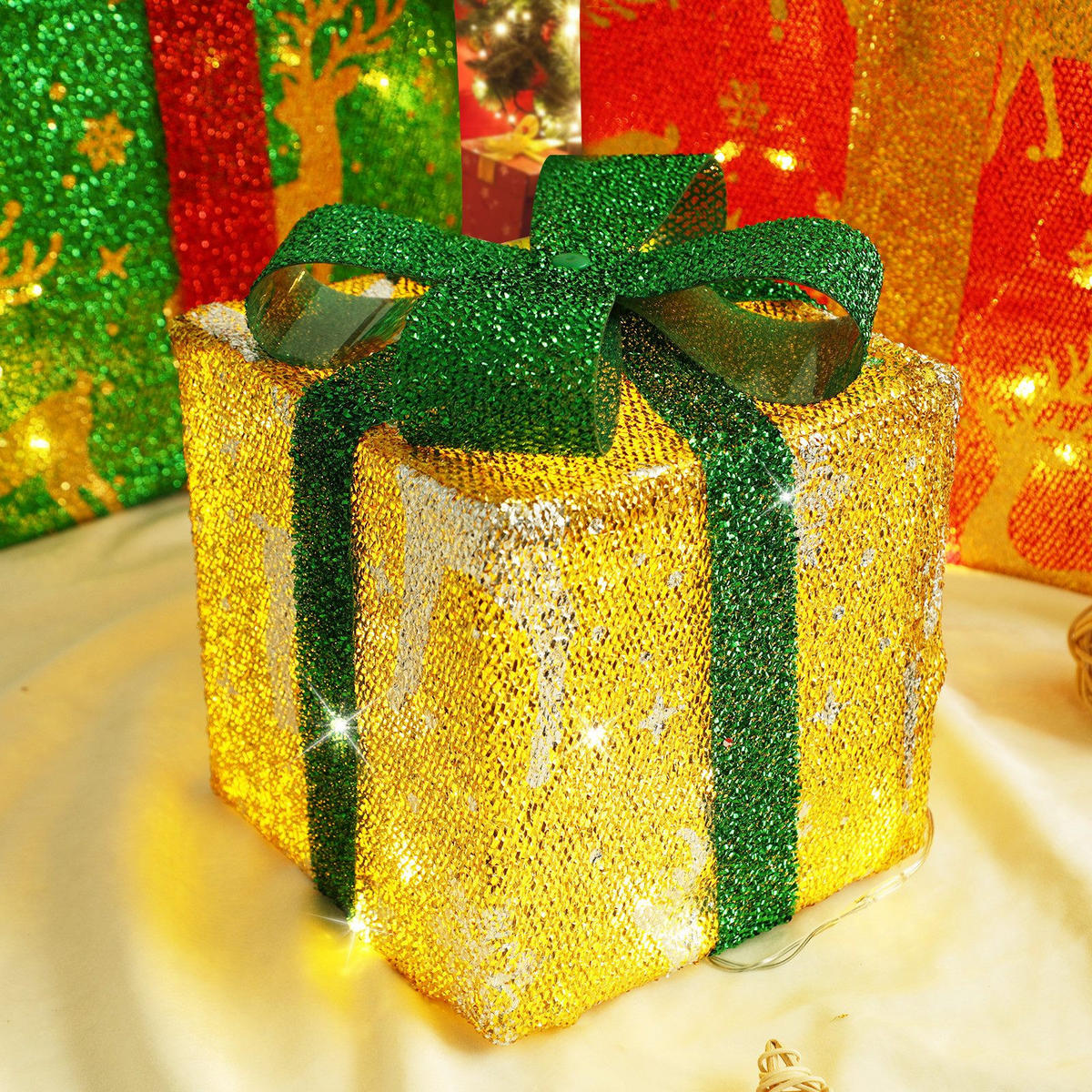 WEIHNACHTSGESCHENKBOX Elch (3er-set) 26/26/26 cm - Multicolor, Textil (26/26/26cm) - Nettlife